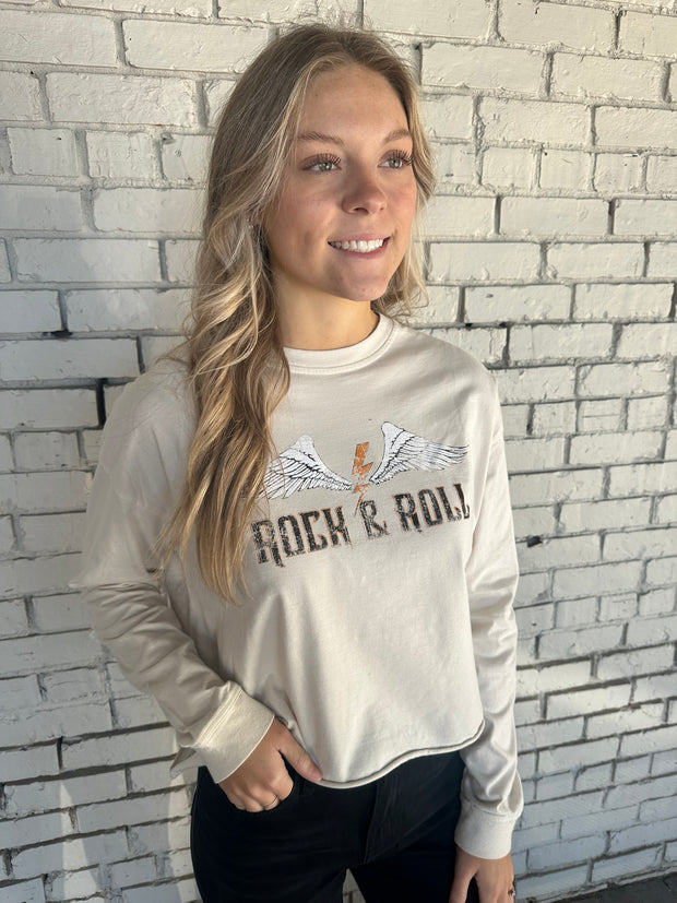 Rock N Roll Vintage Wing Graphic Long Sleeve