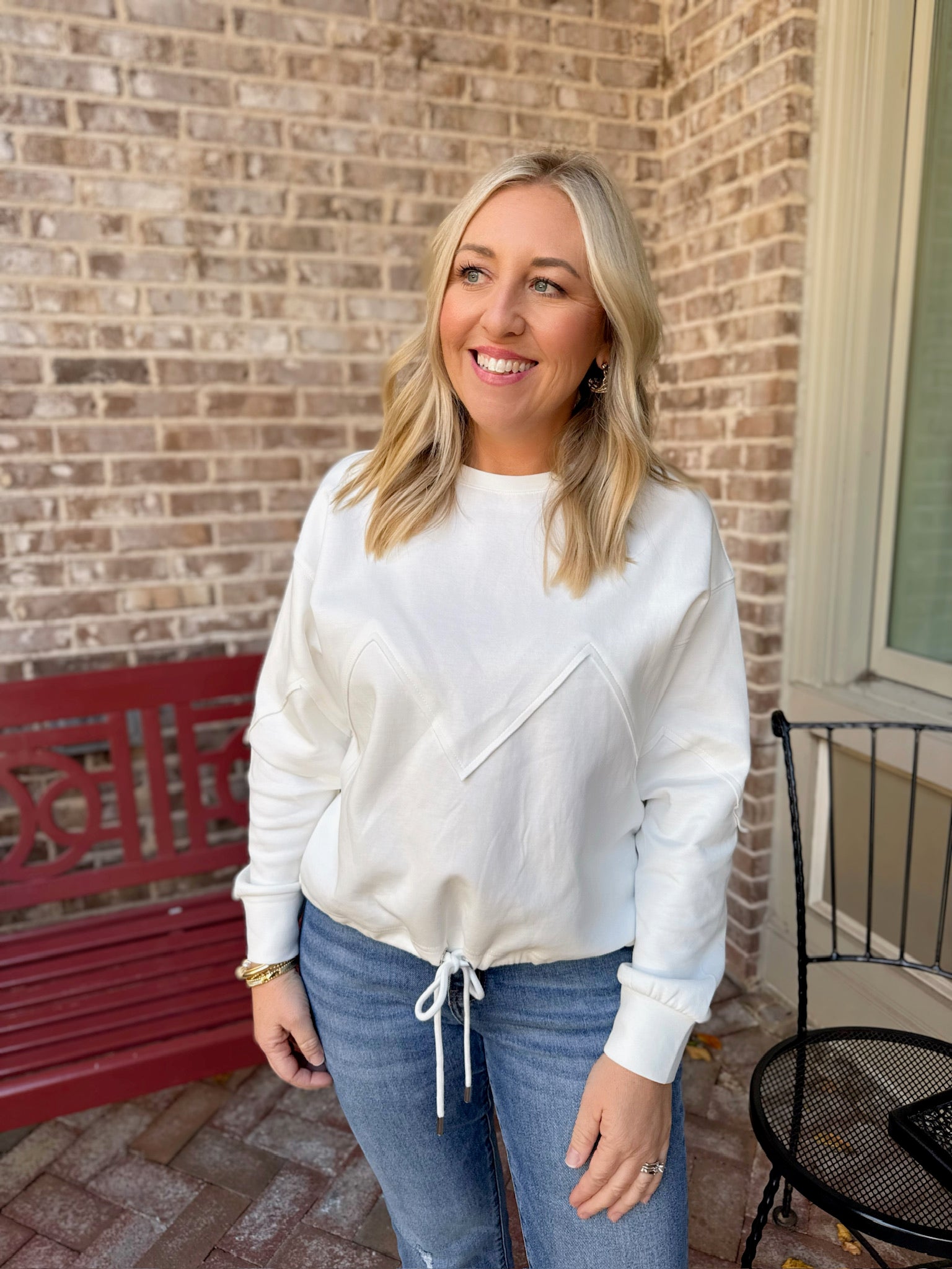 Let It Be Drawstring Hem Sweatshirt in White