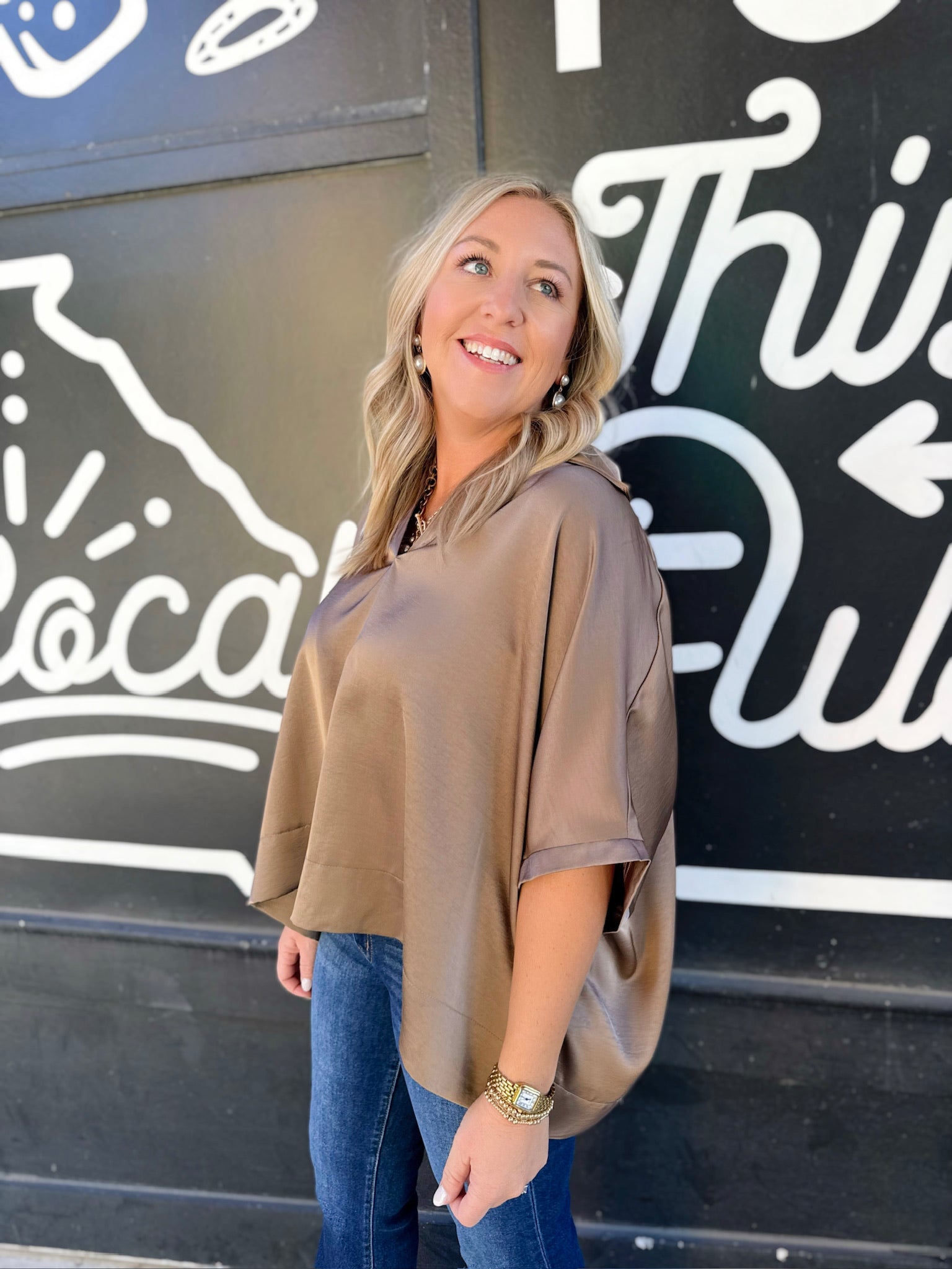 Time For Glam V Neck Silky Short Sleeve Top