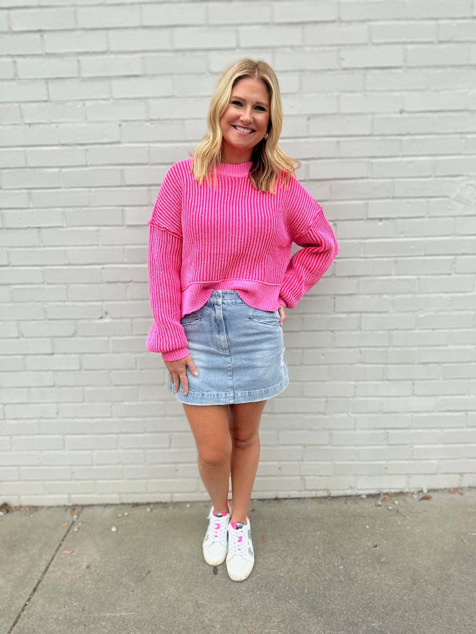 Long Day Comfy Ribbed Long Sleeve Sweater-Pink