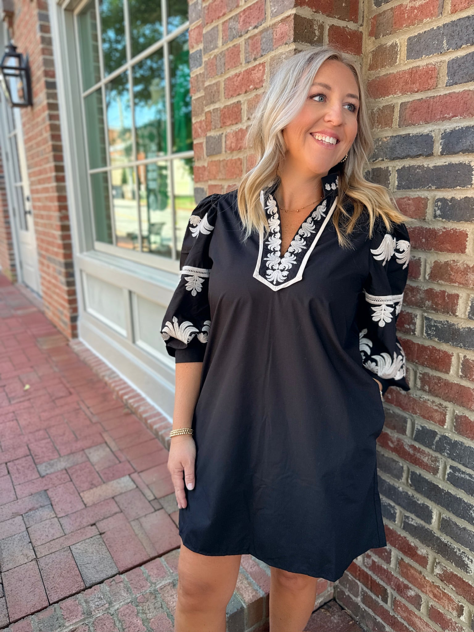 Classy Night Embroidered Balloon Sleeve Dress