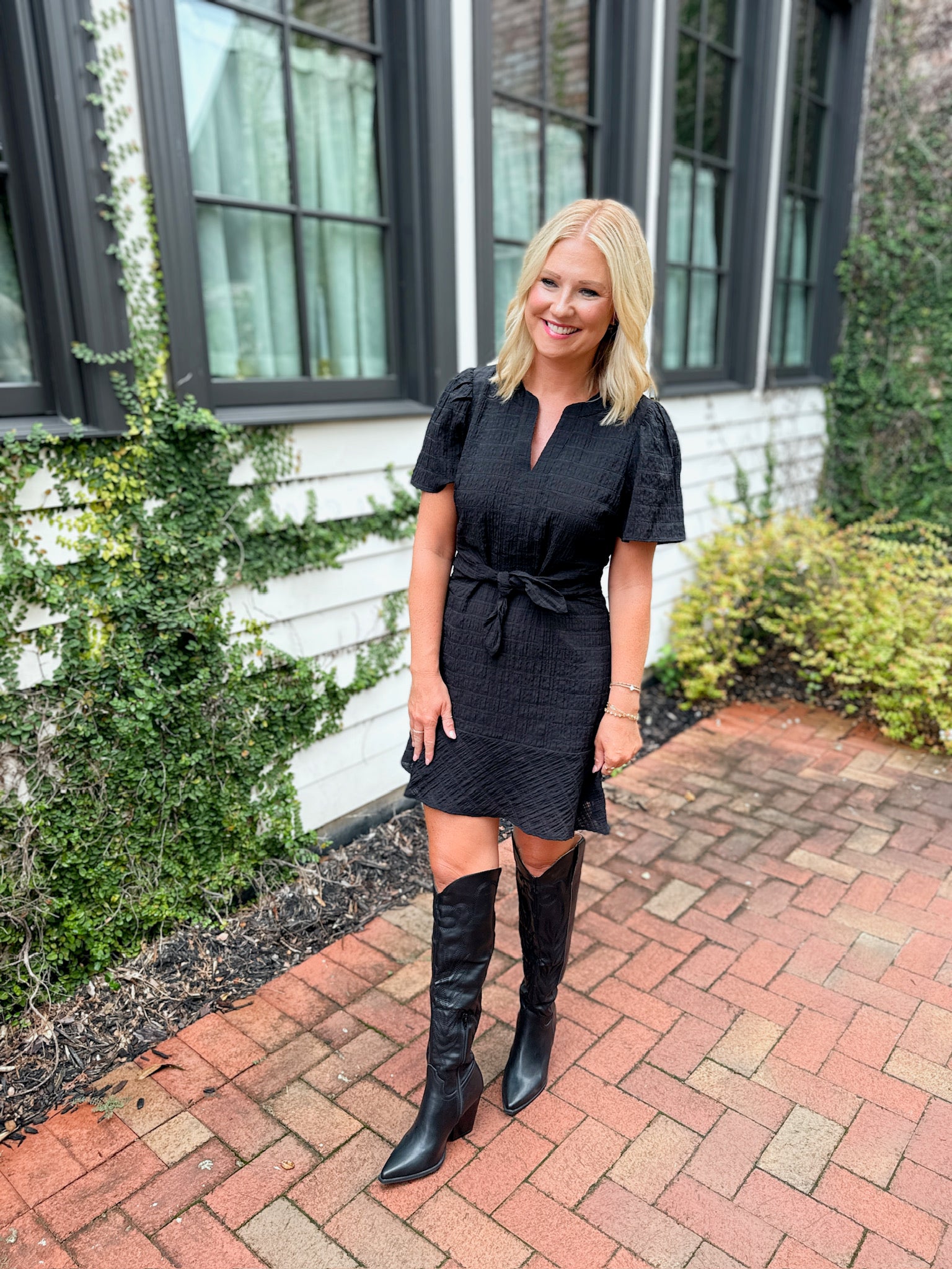 Letting You Win Short Textured Dress wit Front Tie