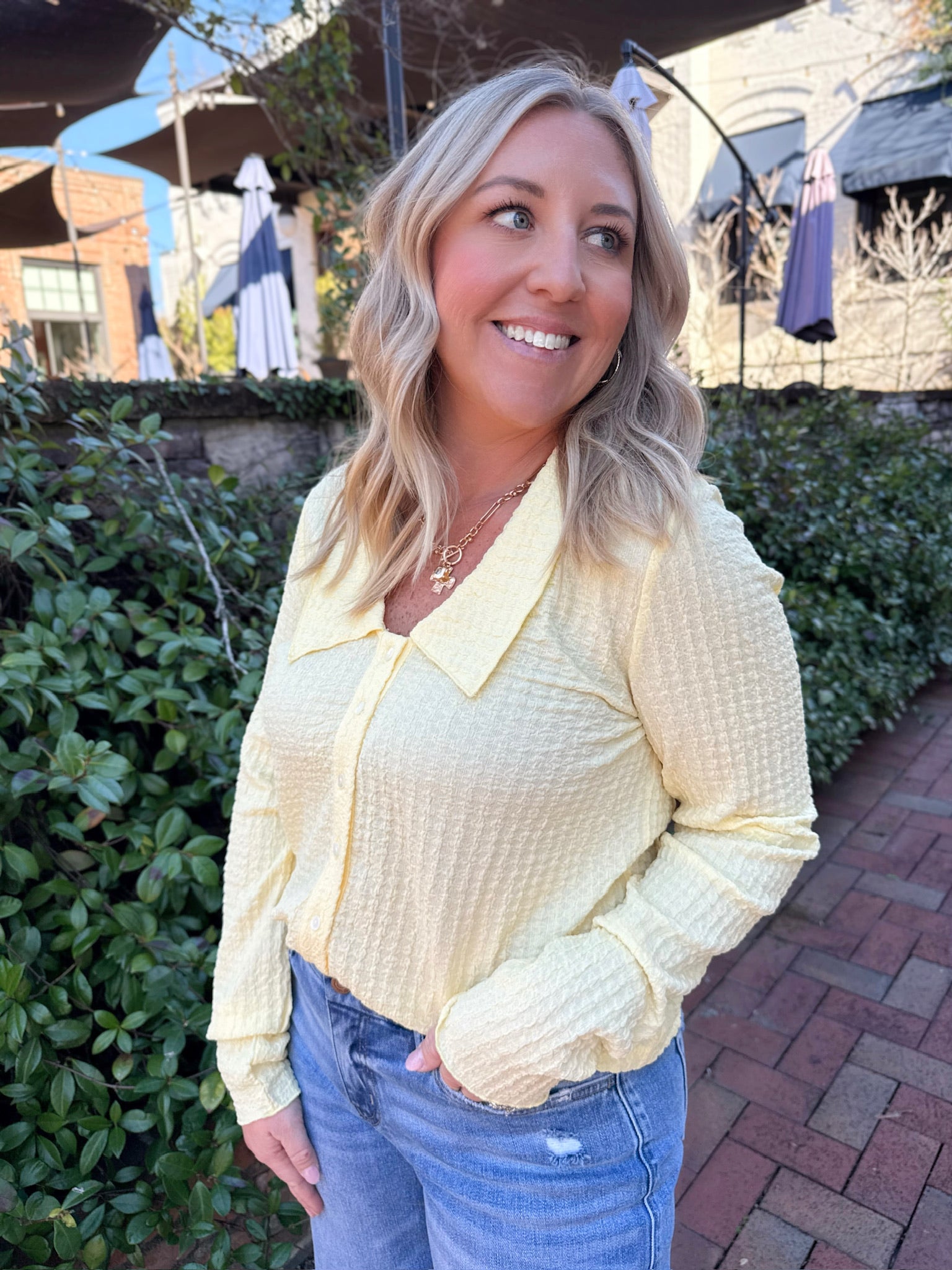 Sunny Days Collar Light Weight Button Down Long Sleeve Top