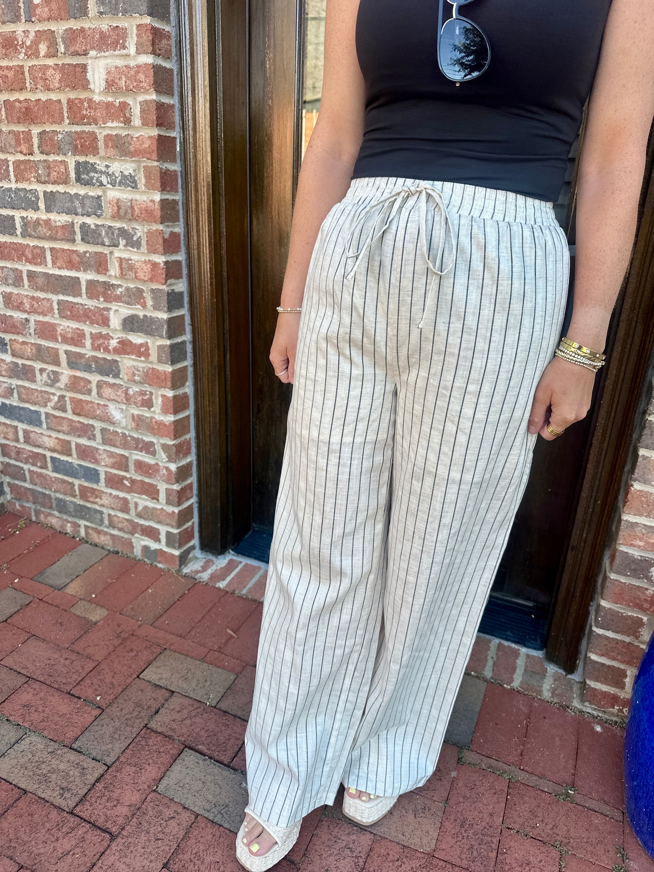 Is It Just Fate Striped Linen Drawstring Pants