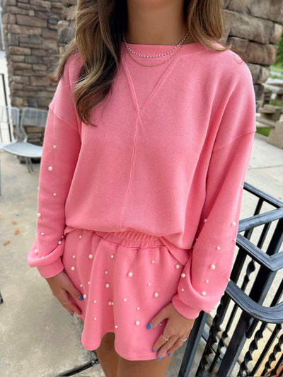 Pearl Me Up Long Sleeve Heavy Knit Top-Bubblegum Pink