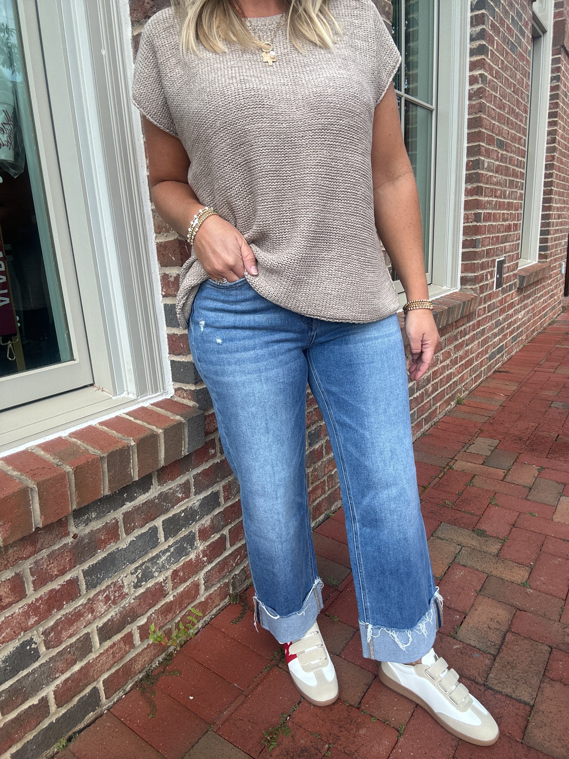 Eclipse High Rise Cuffed Slim Wide Leg Jeans