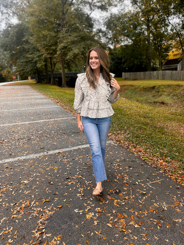 Autumn Floral Top with Ruffles