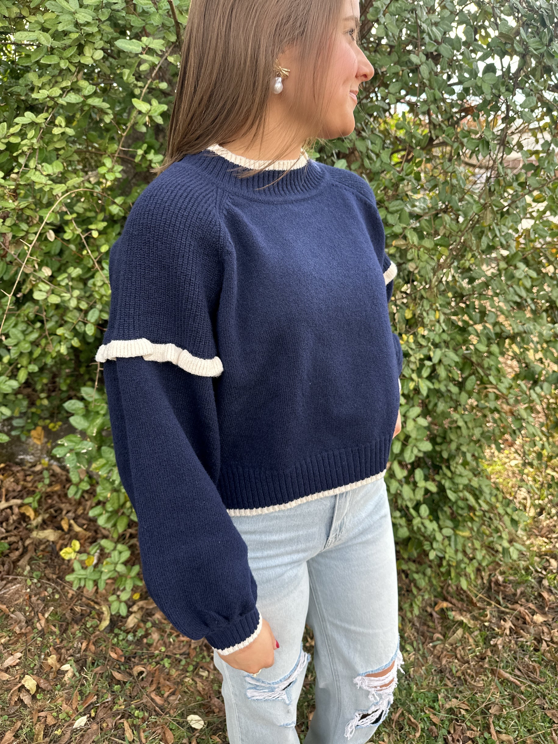 You Never Know Round Neck Long Sleeve with Stitching Detail Sweater