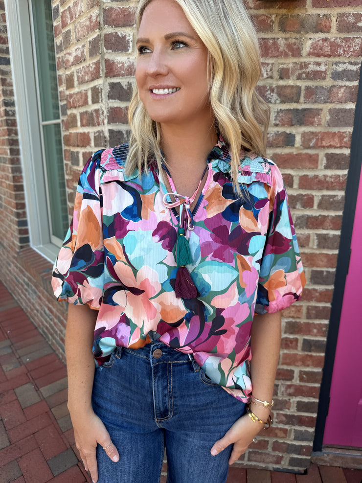 I'm Pretty Puff Sleeve Printed Top