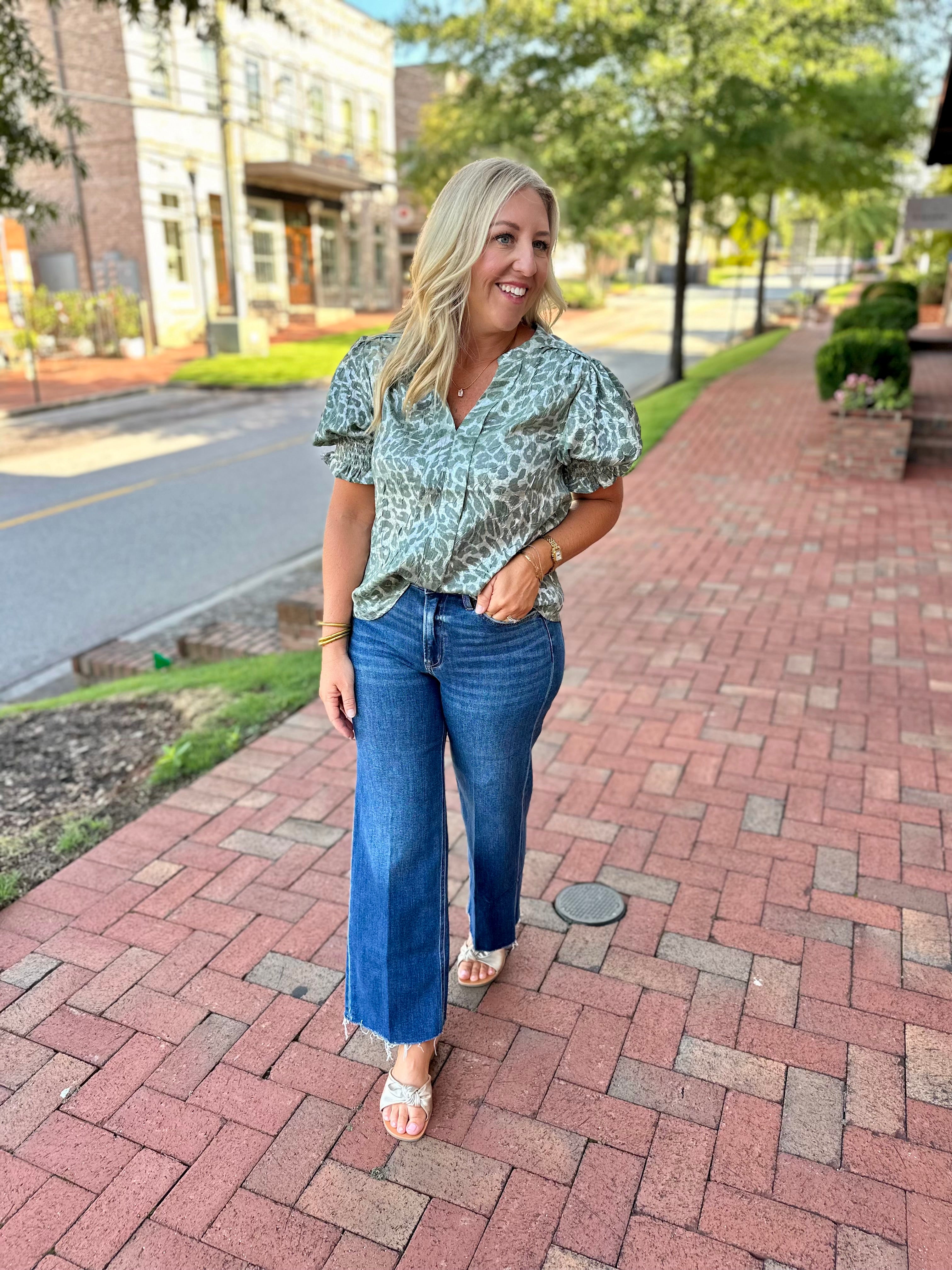 Safari Chic Short Sleeve V-Neck Animal Print Top