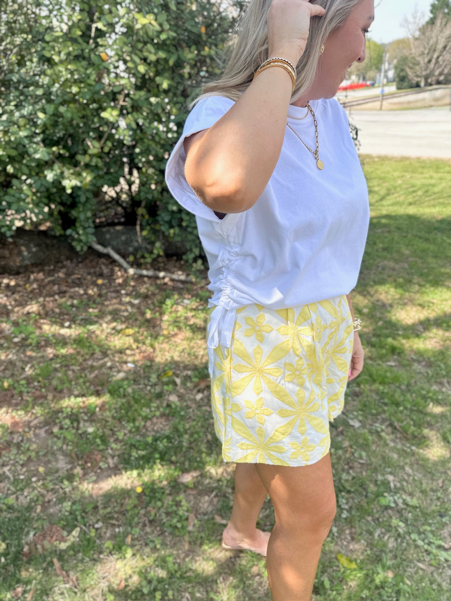 Lemon Floral Embroidered Shorts