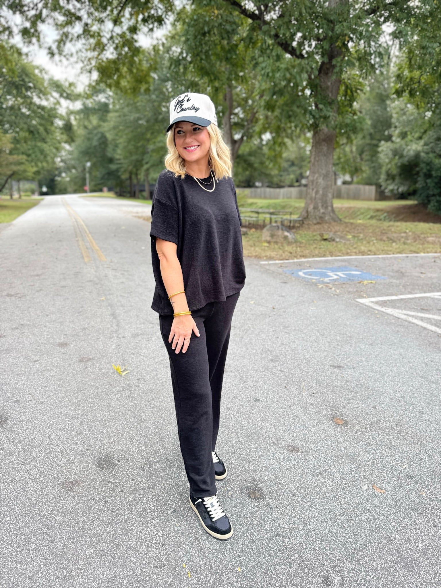 Langley in Casual Pants and Short Sleeve Top Set in Black