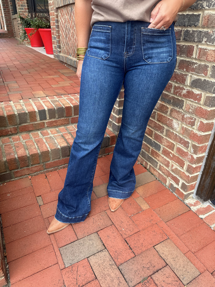 Know When It's Over High Rise Front Pocket Flare Jeans