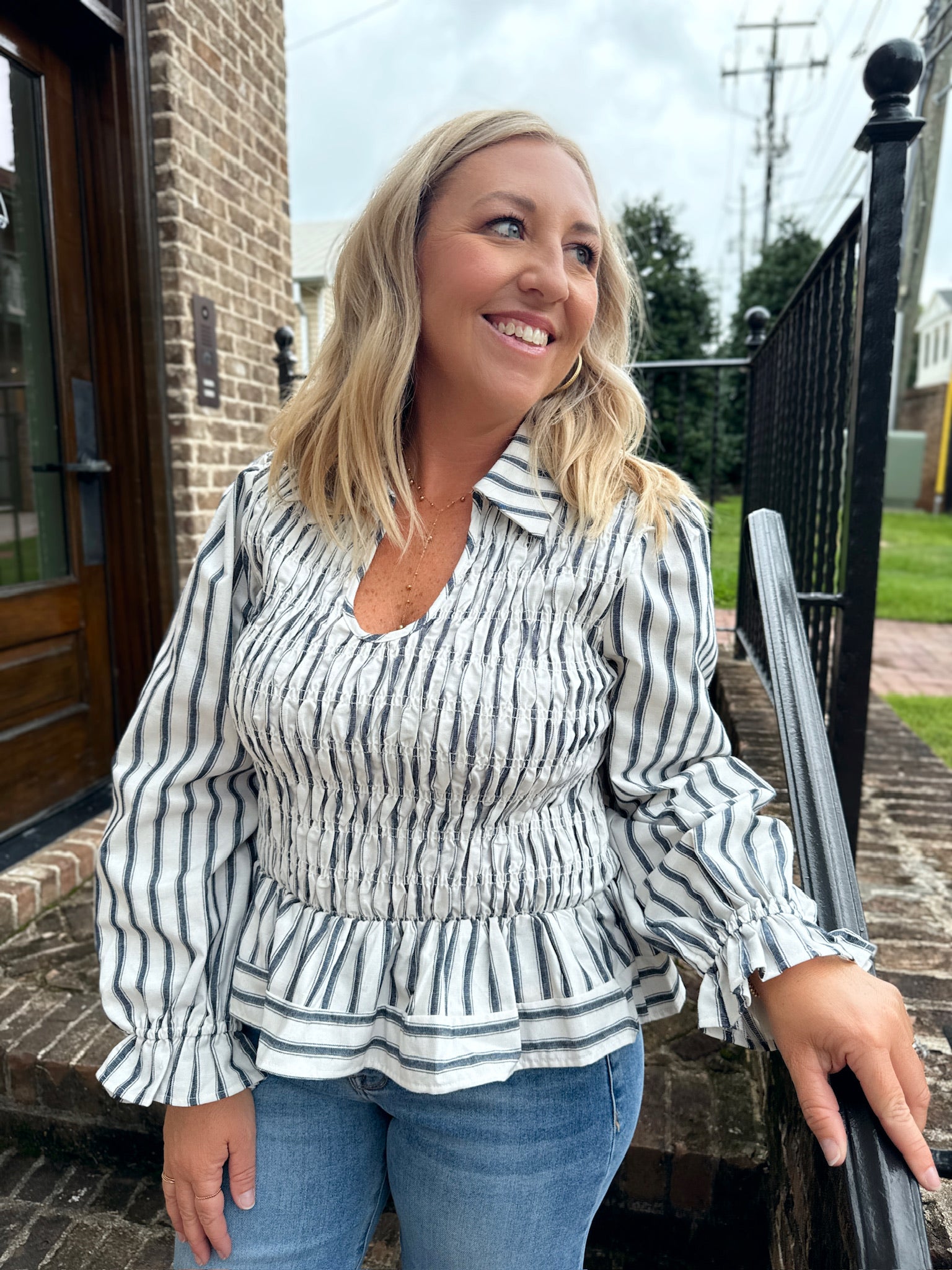 Creating Happiness Collared Smocked Top