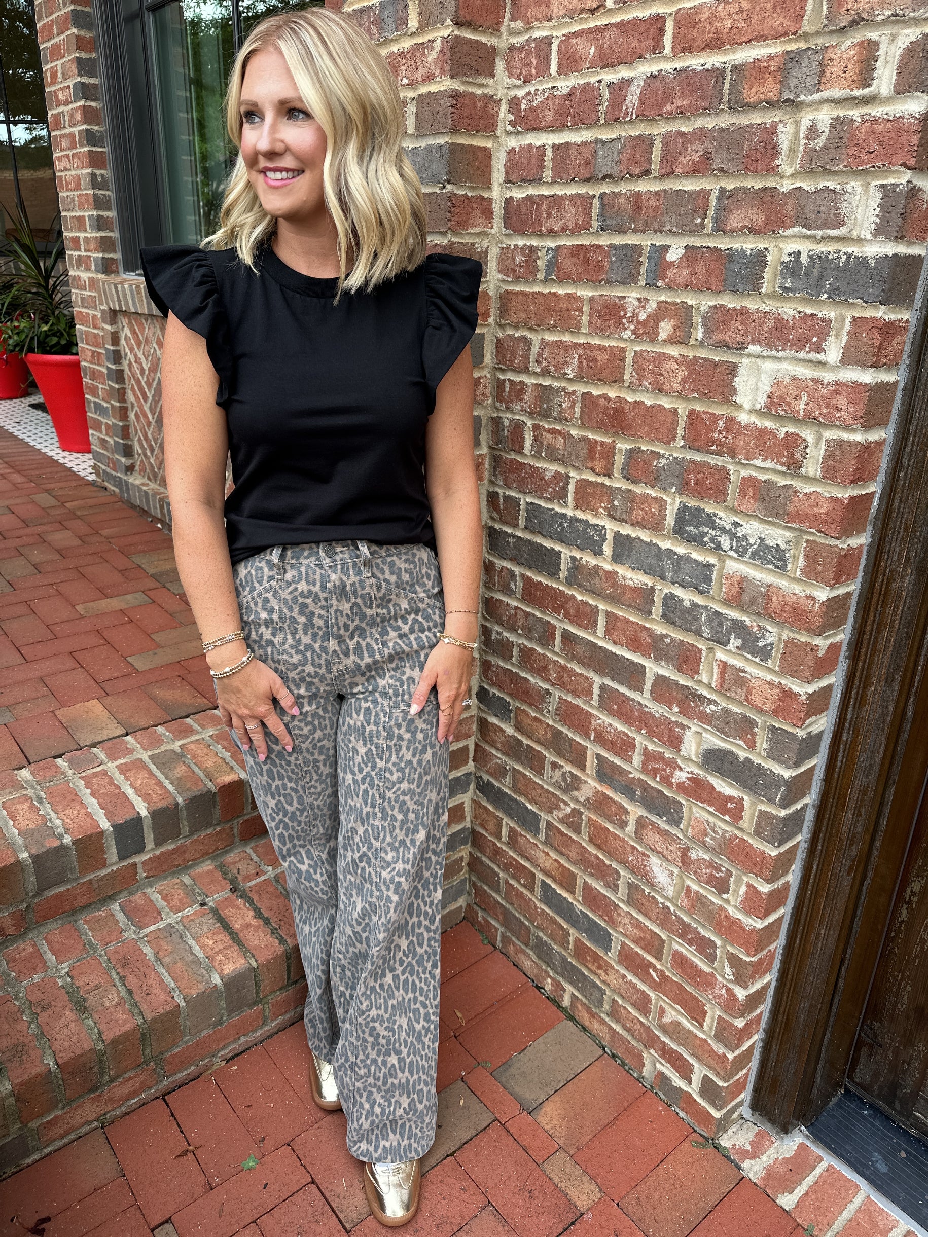 All About The Cheetah Wide Leg High Rise Print Jeans