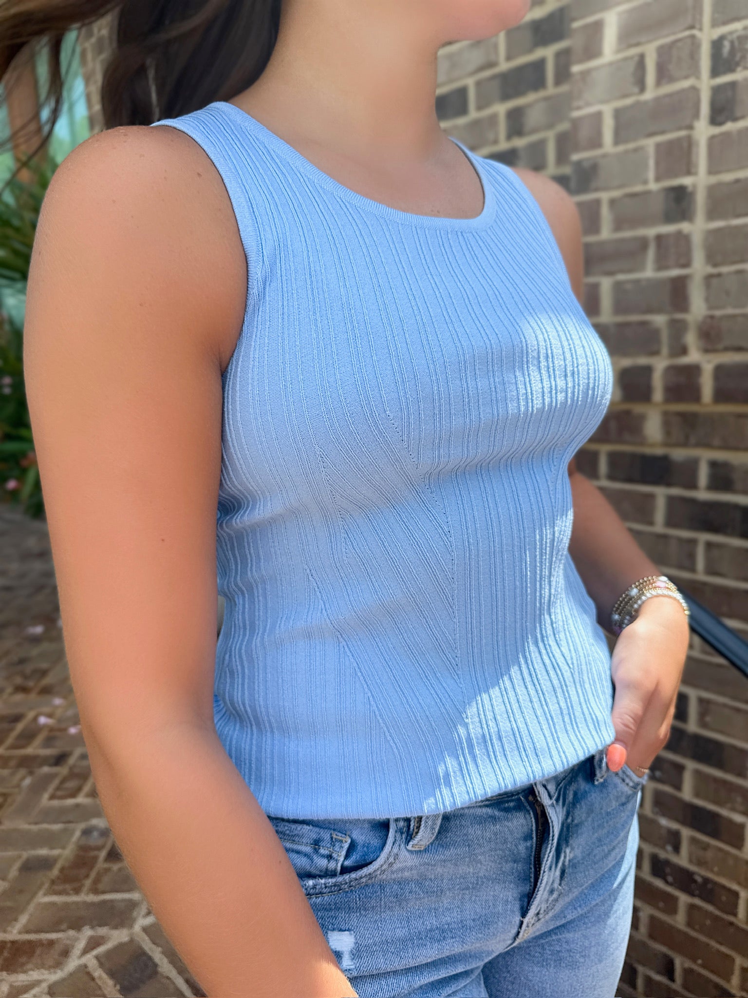 Together We Win Knit Tank Top in Light Blue