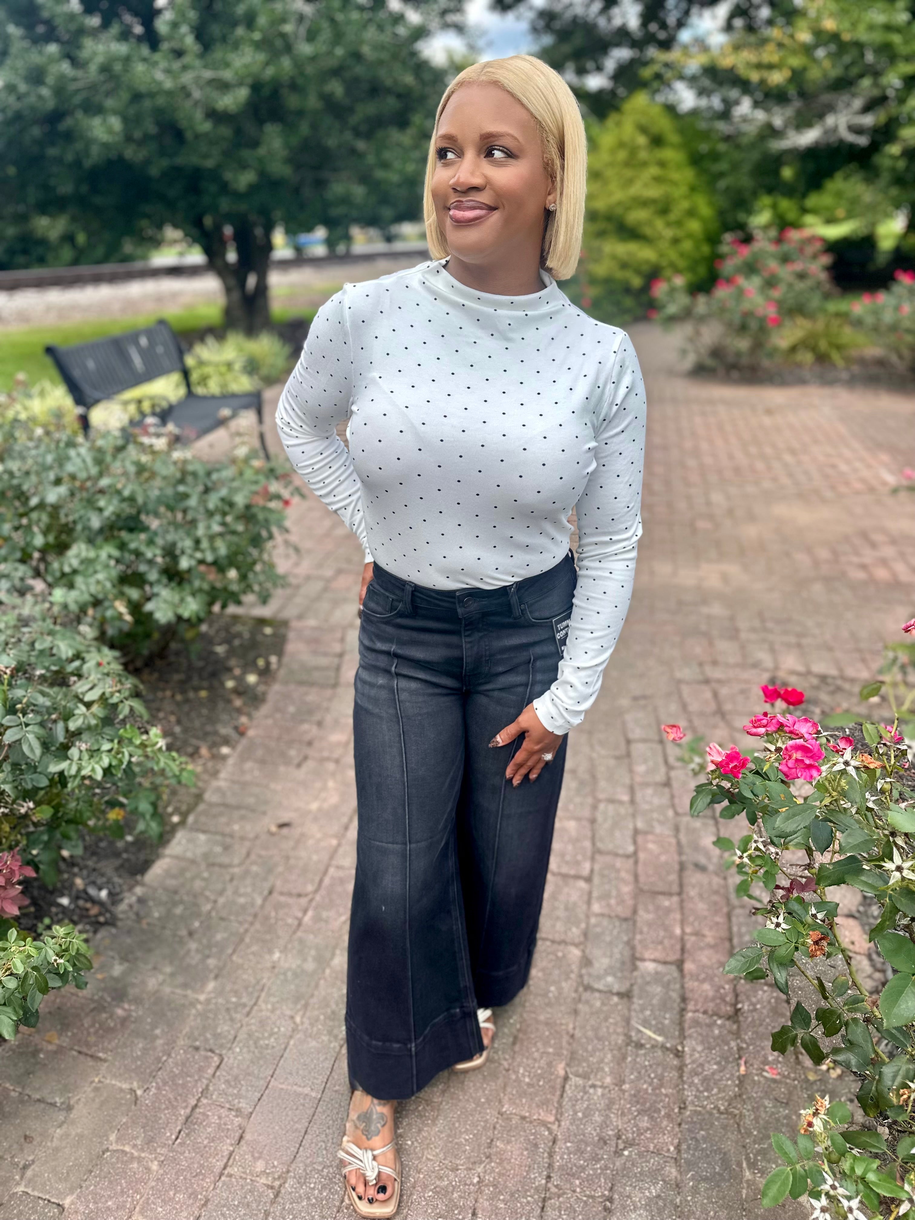 Chic in Dots Mock Neck Long Sleeve