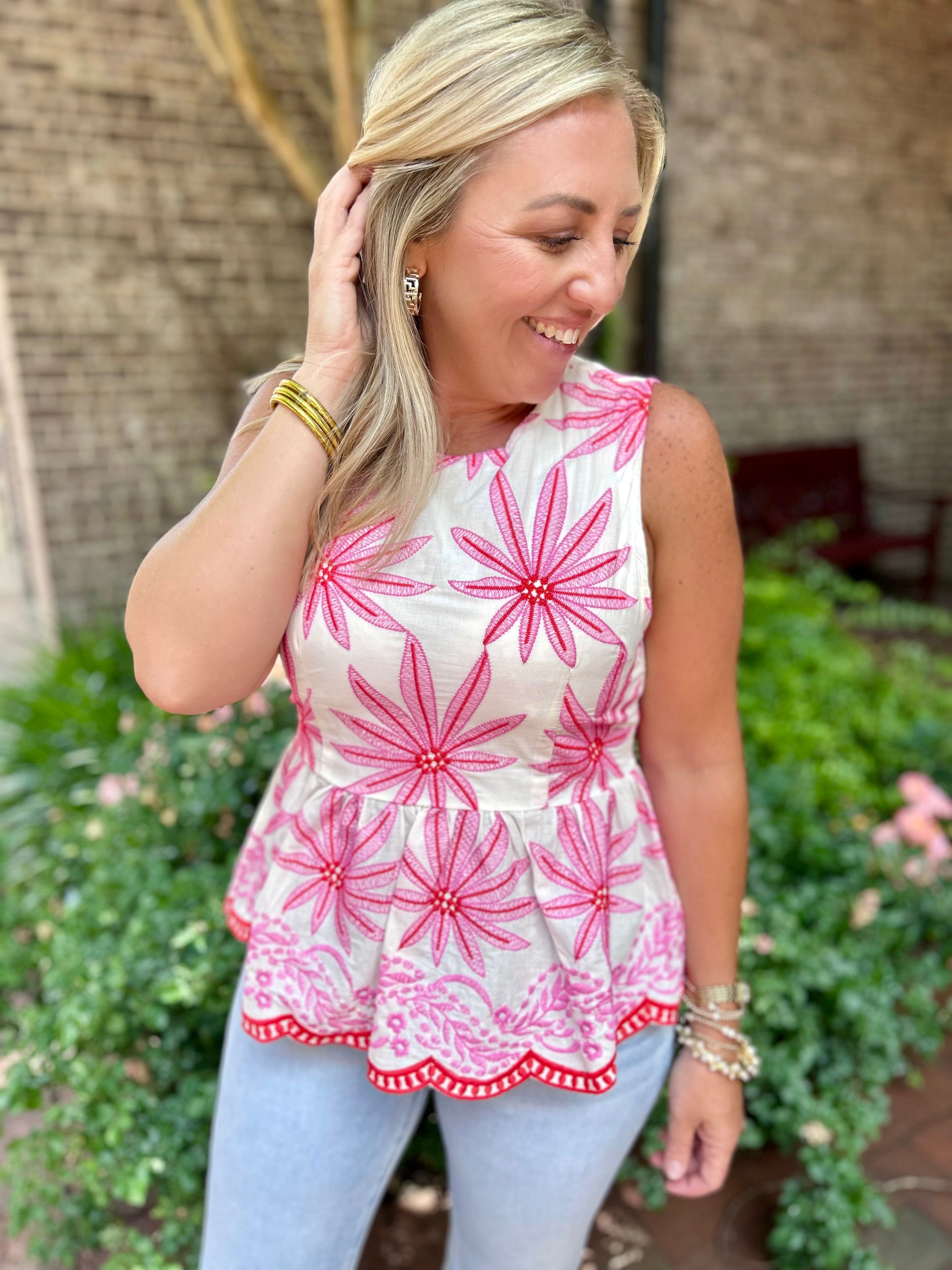 Nobody Knows Embroidered Sleeveless Blouse Top