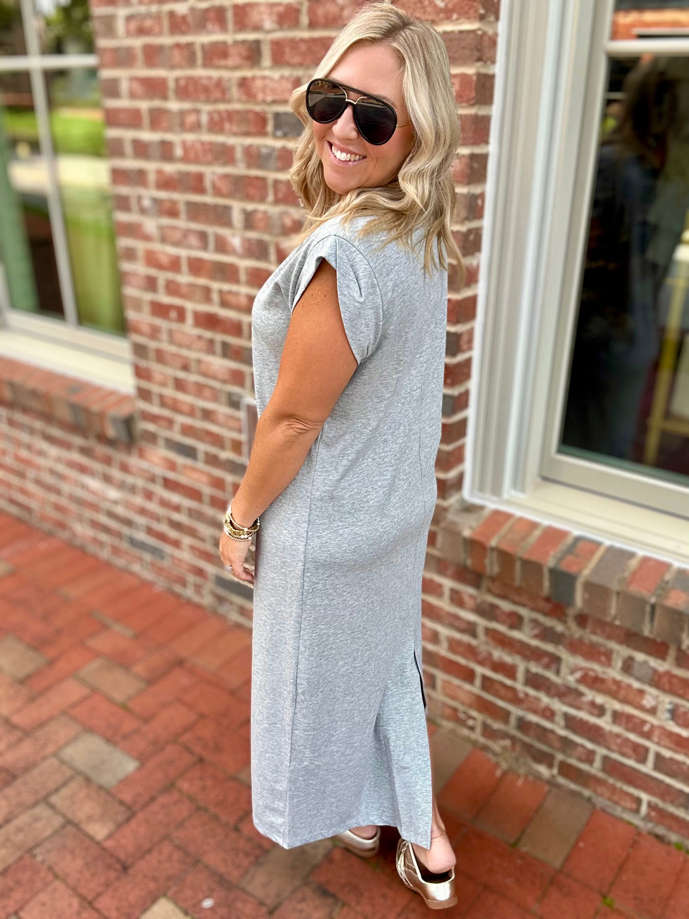 Make It True Cap Sleeve T-Shirt Dress in Grey