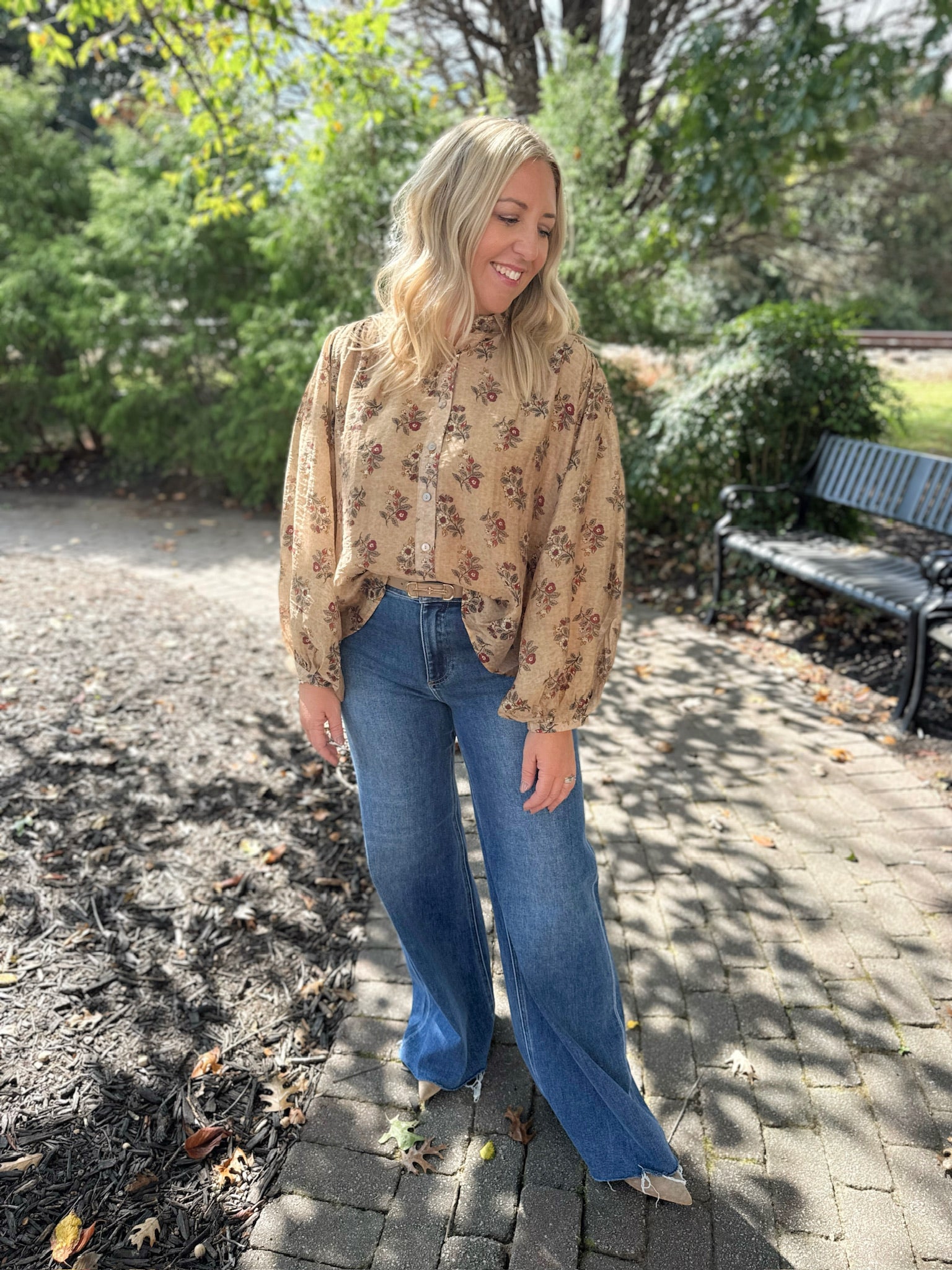 Be Good As You Fall Floral Long Sleeve Button Down Top