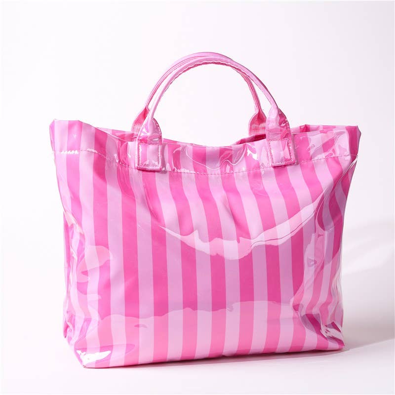 Large Striped Vinyl Tote Bags- Pink