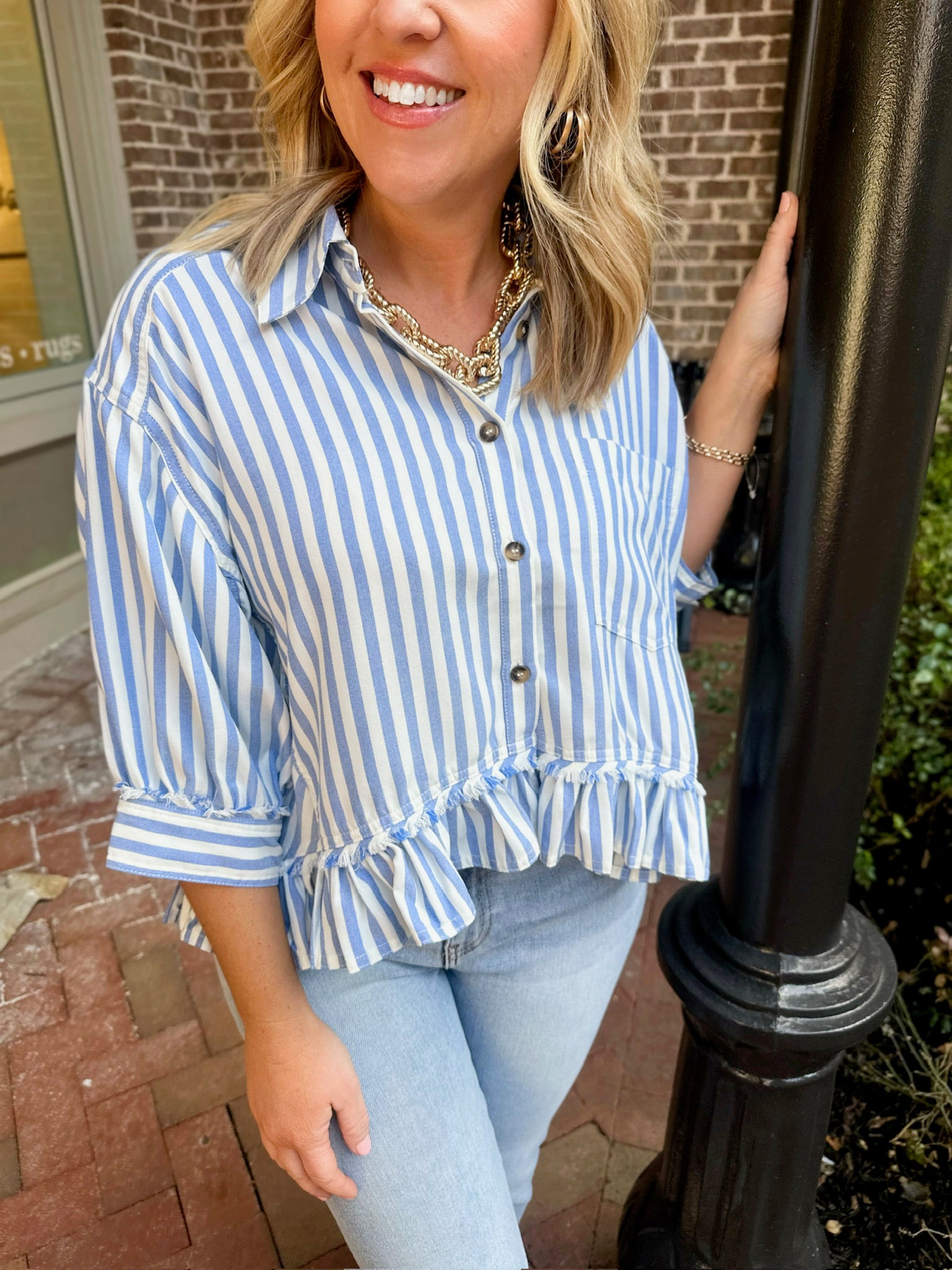 Carolina's Striped Classic Button Down Top