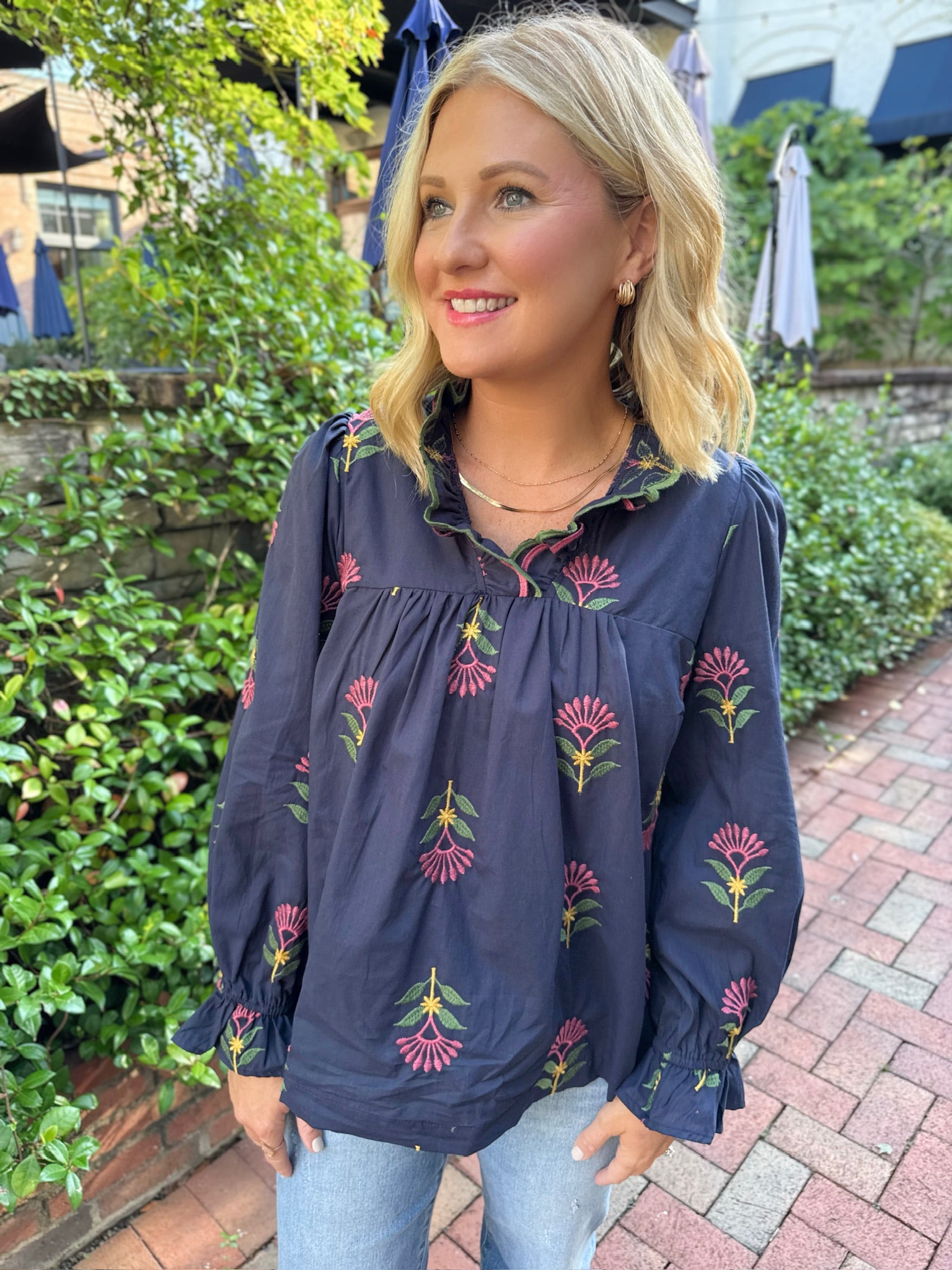 Picture Perfect Scalloped Embroidered Long Sleeve Top