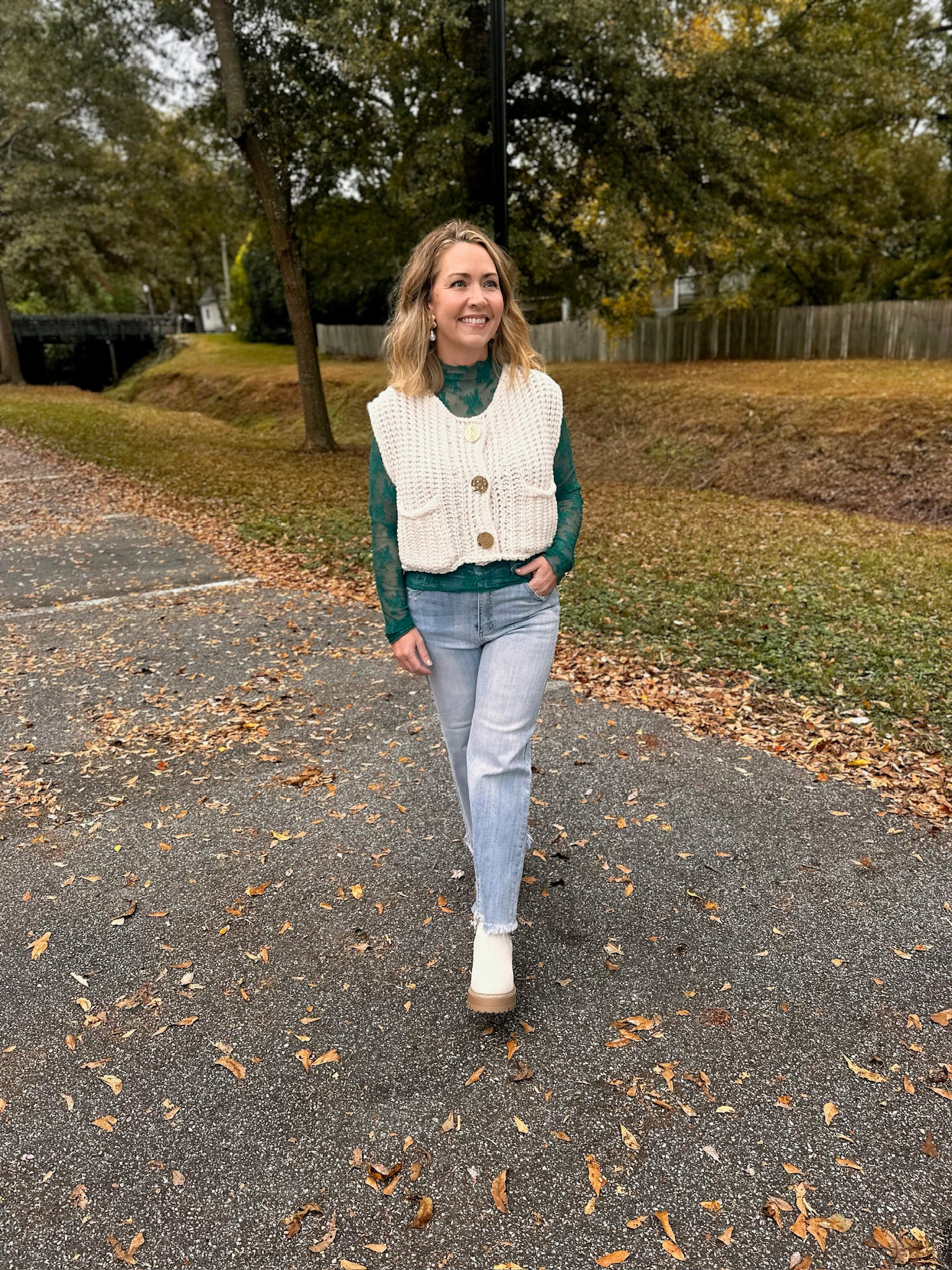 Hometown Button Down Knit Vest- Ivory