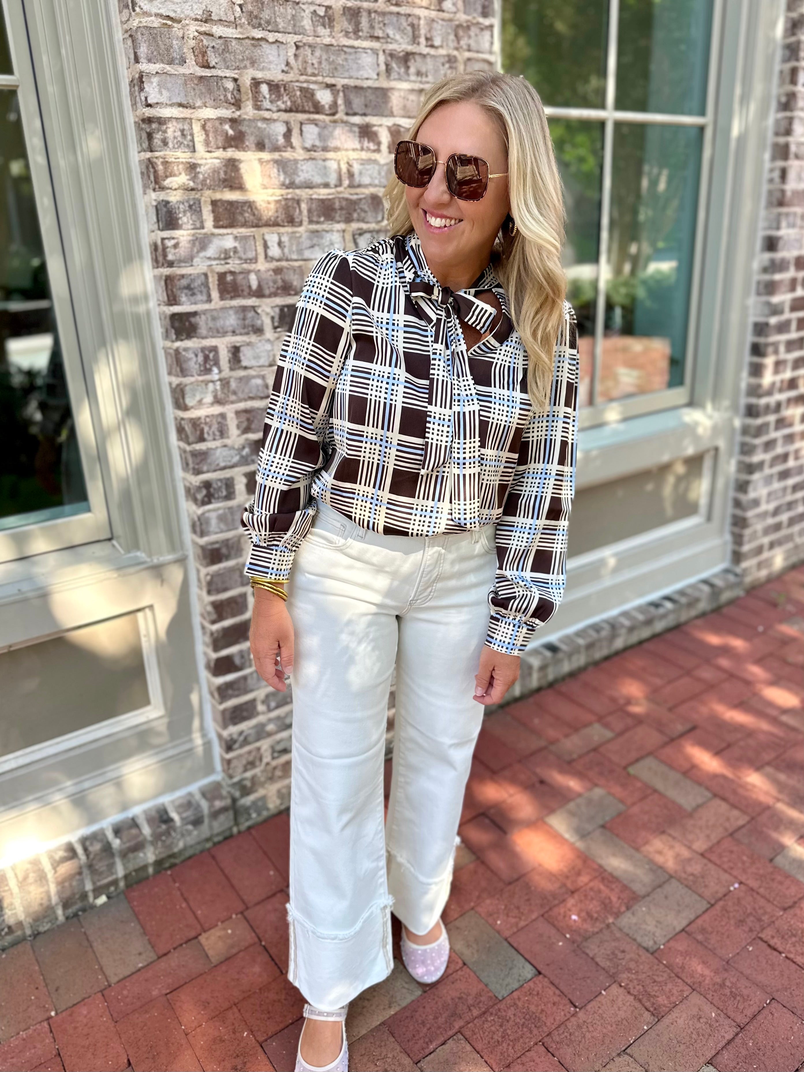 Silky in Plaid Button Down Blouse