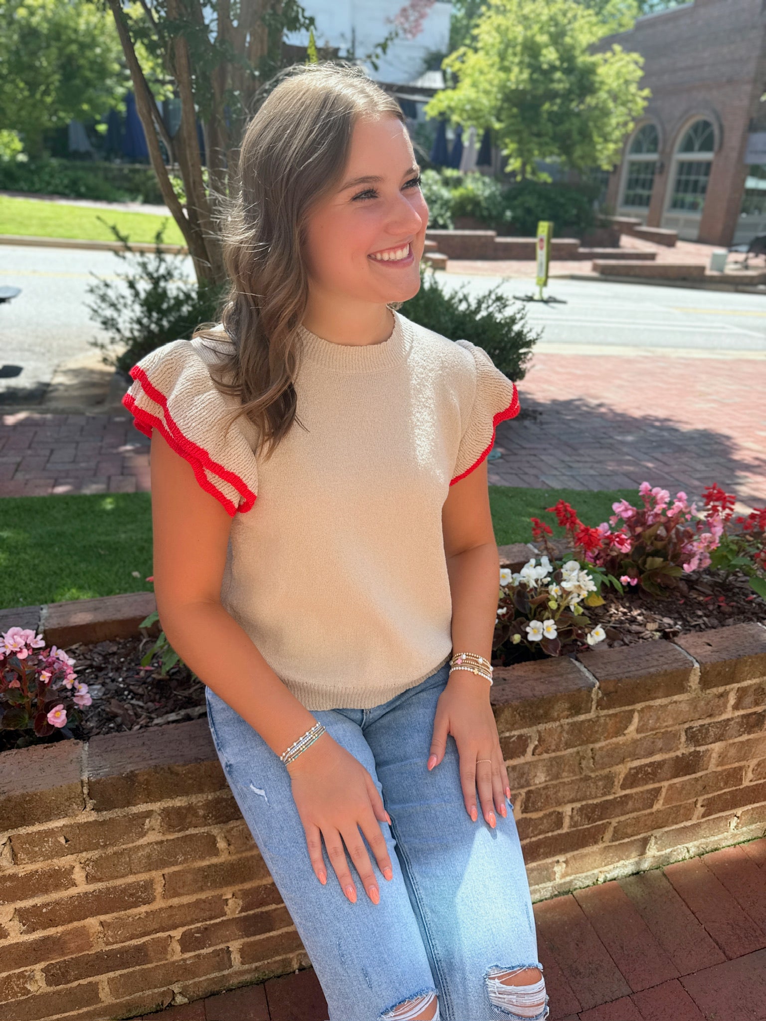 Nice to Meet You Knit Top with Ruffled Sleeves