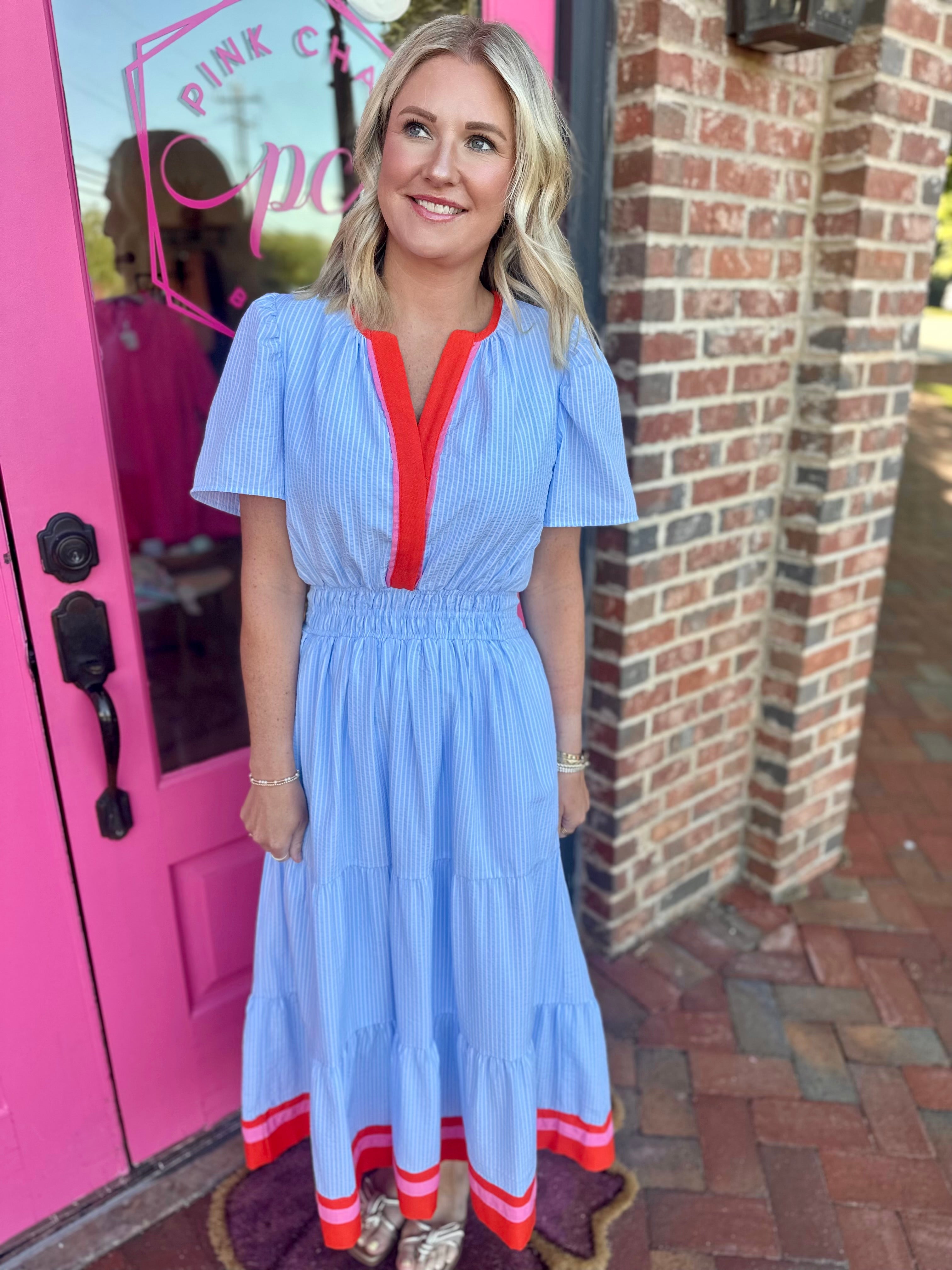 Tell Me You Love Me Short Sleeve Striped Maxi Dress