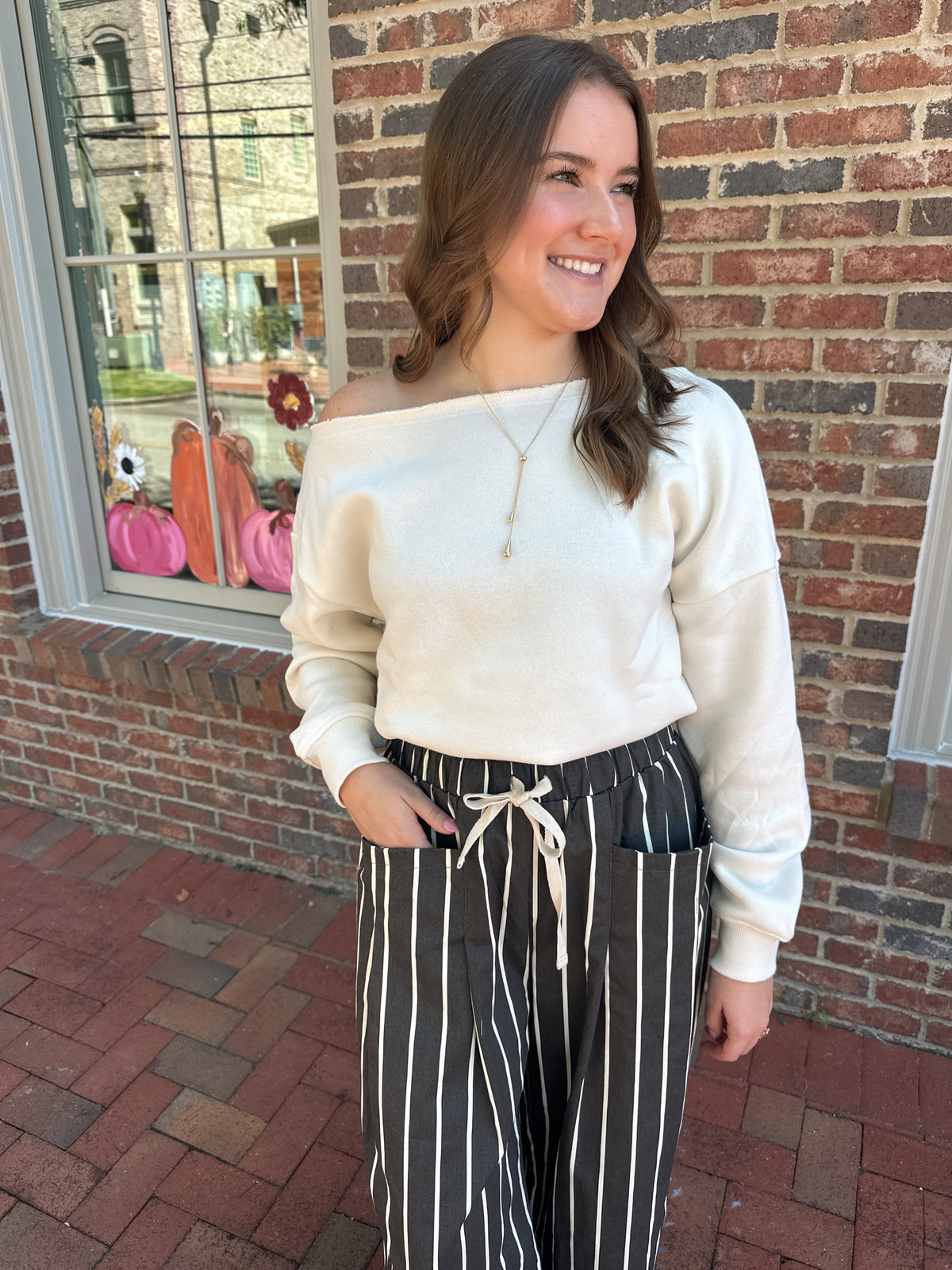 French Terry Fleece Off The Shoulder Top In Cream