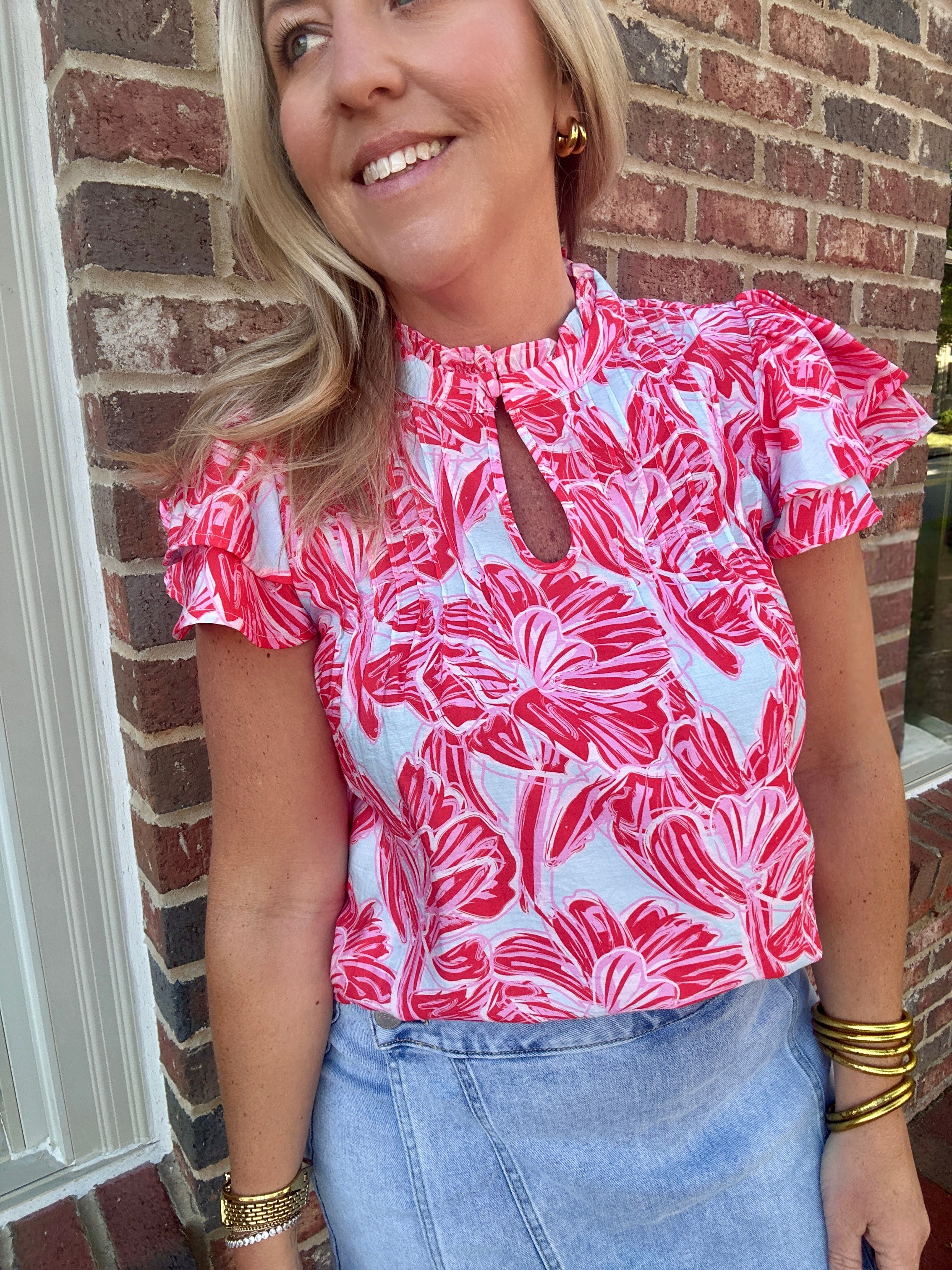The Floral & Flutter Floral Top with Flutter Sleeves