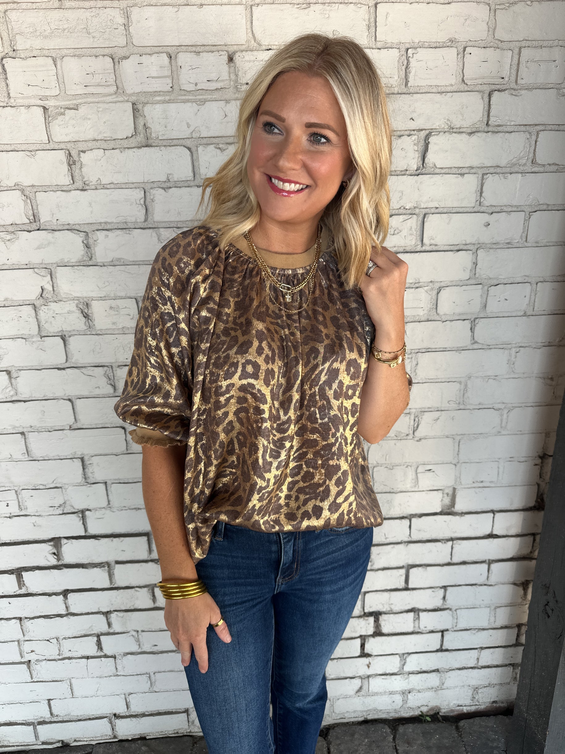 It's Time to Shine Metallic Animal Print Top