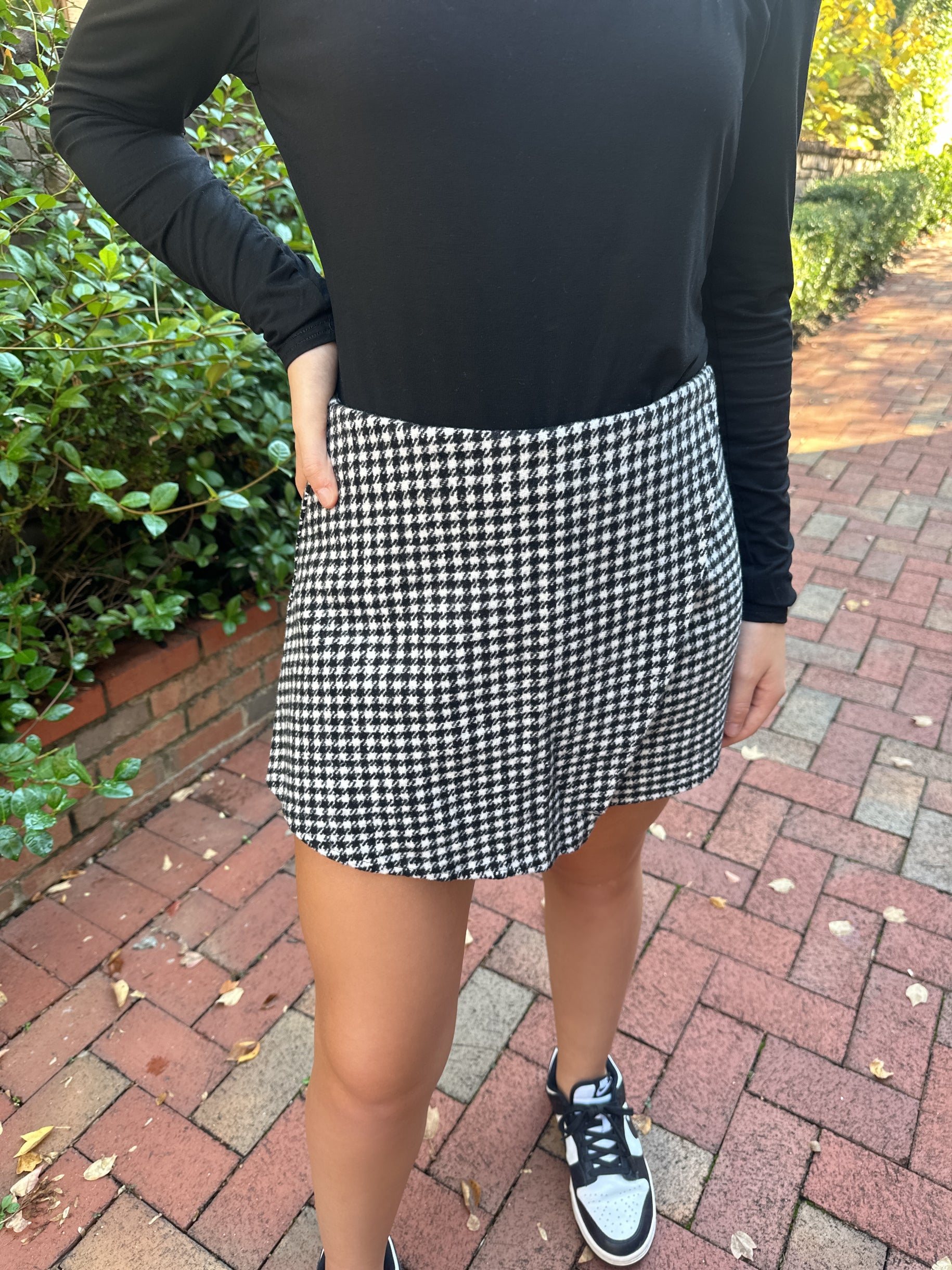 Don’t Miss Out on Hounds tooth Tweed High Rise Skort