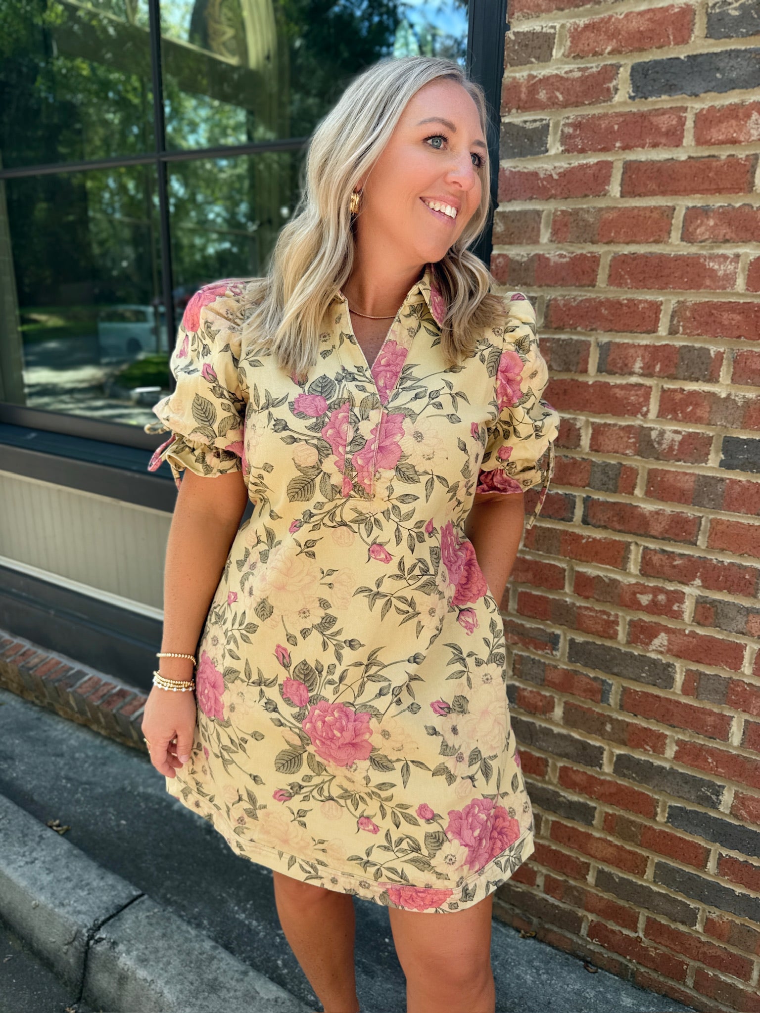 Rose & Rue Floral Puff Sleeve Denim Mini Dress