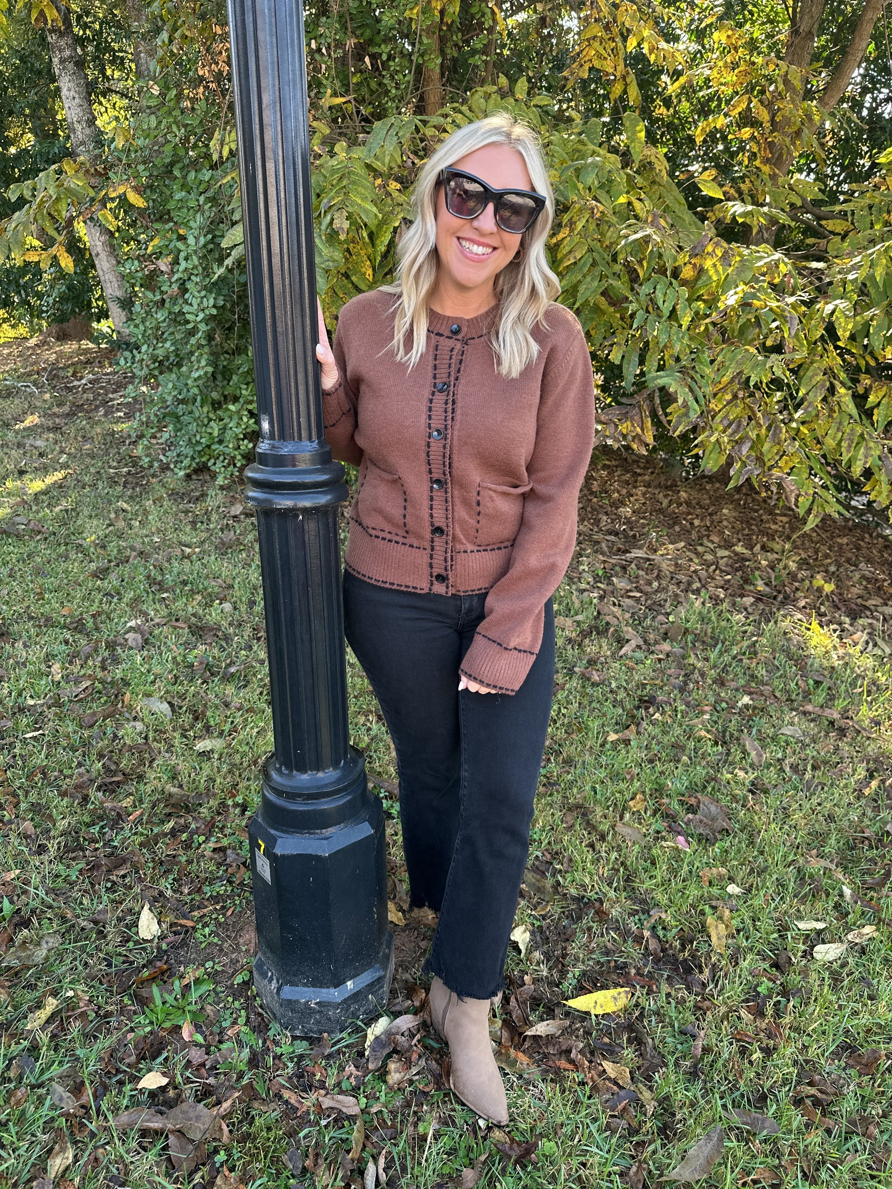 Leave It To Me Accent Stitching Detail Cardigan