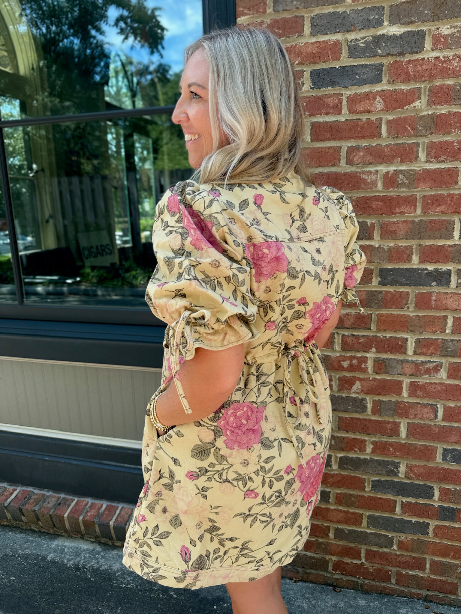 Rose & Rue Floral Puff Sleeve Denim Mini Dress