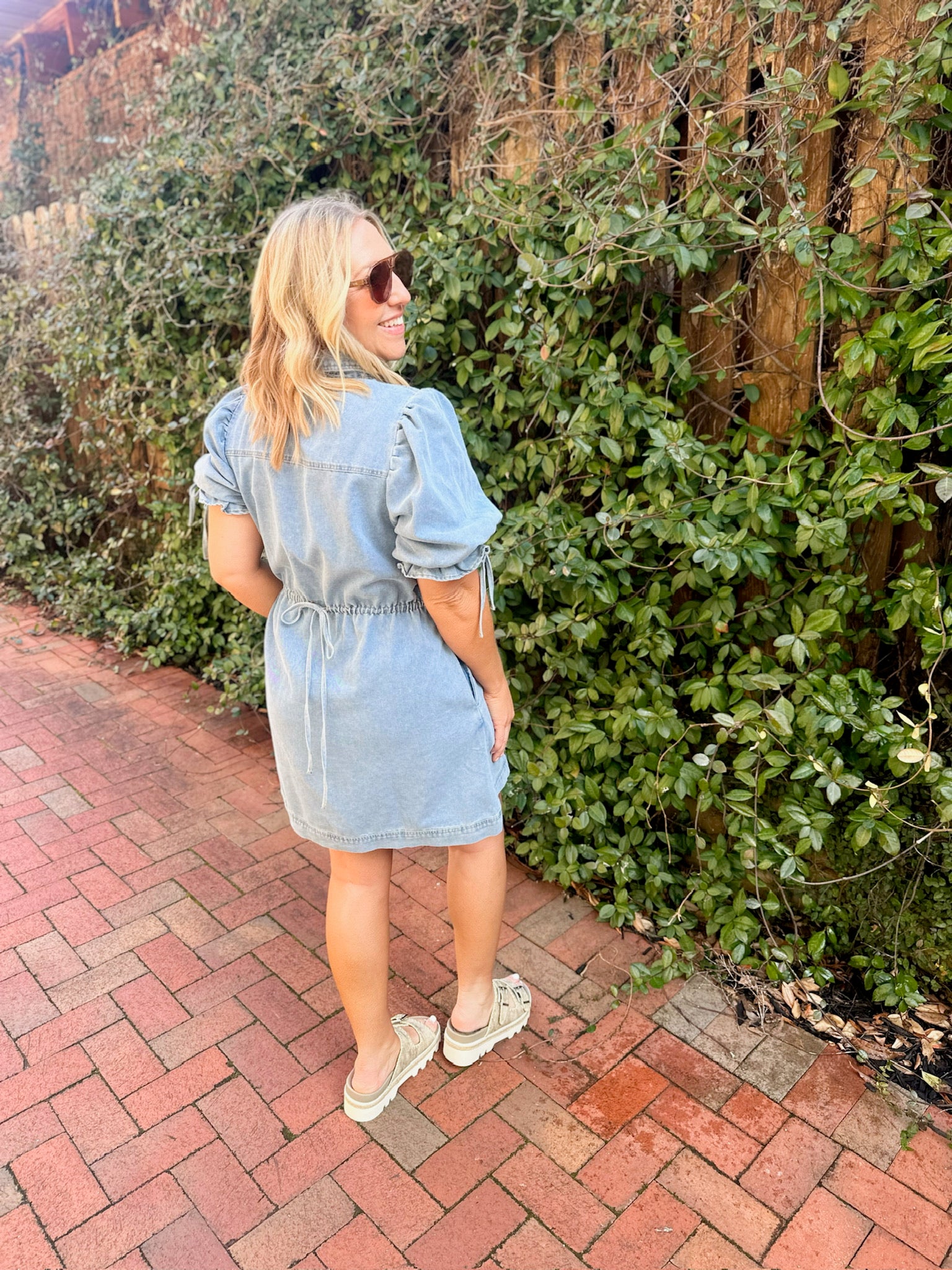 The Way You Are Puff Sleeve V Neck Denim Mini Dress