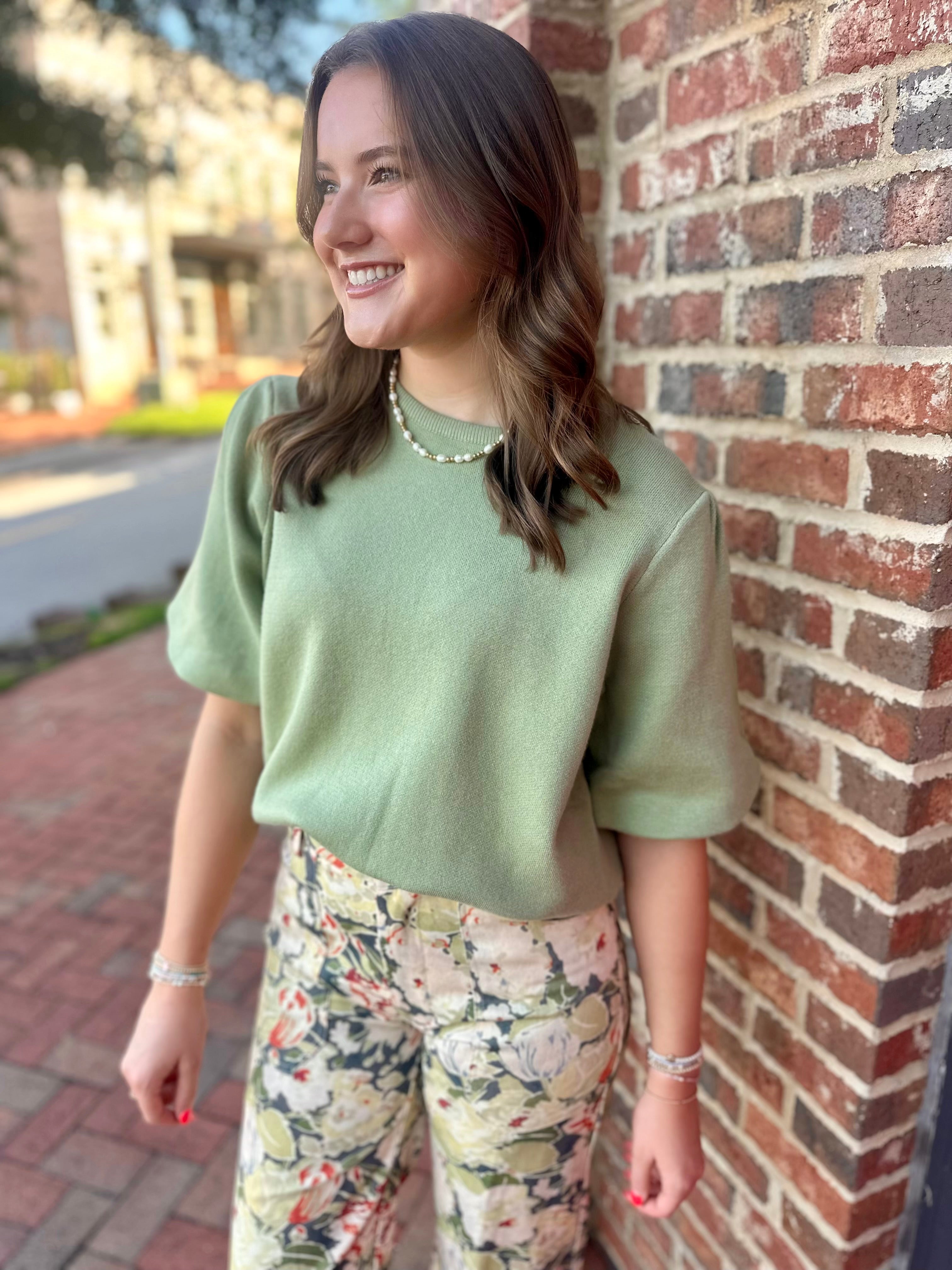 Soft & Sage Bubble Sleeve Knit Top