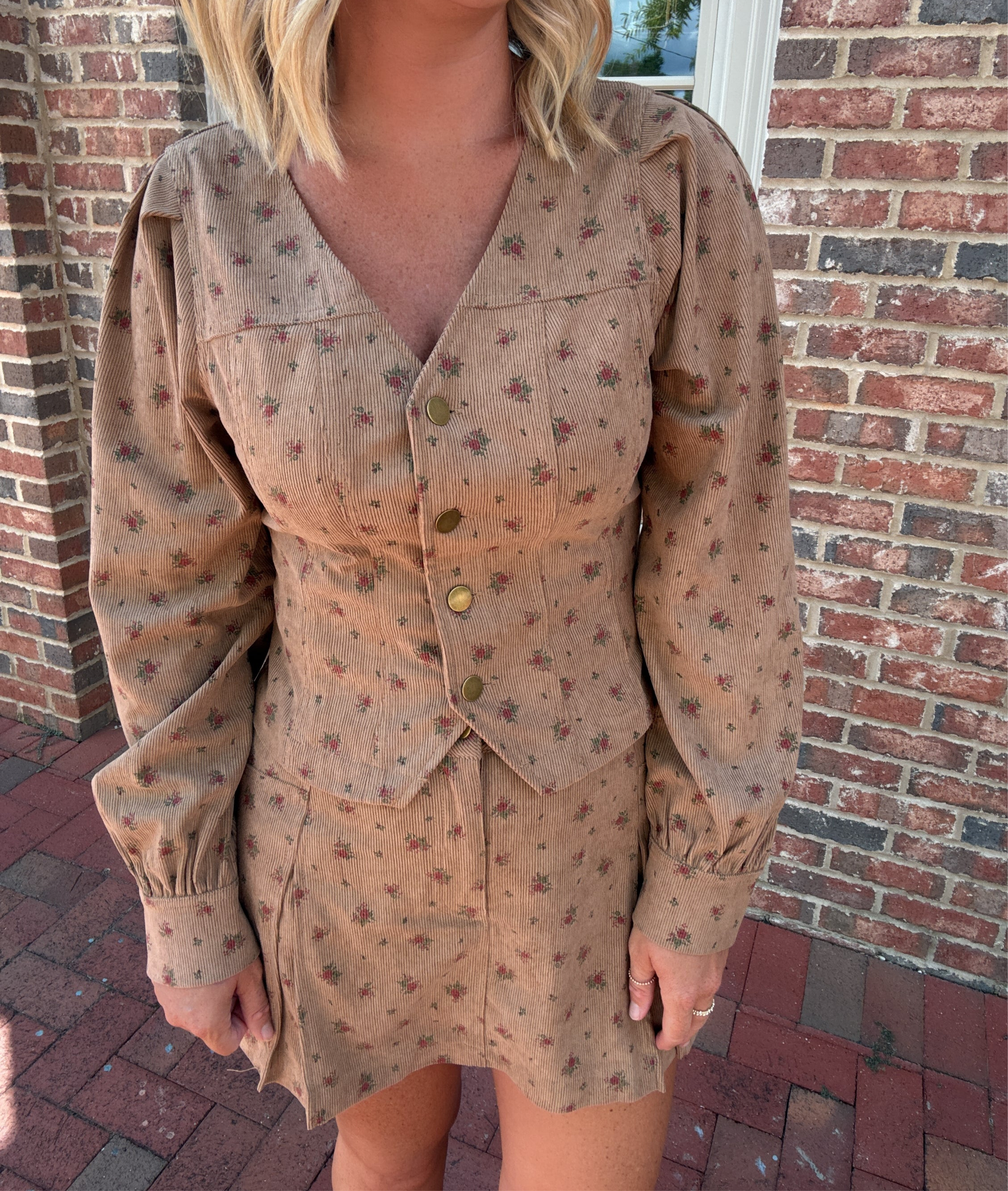 Feel The Love Button Up Stretchy Corduroy Long Sleeve Top