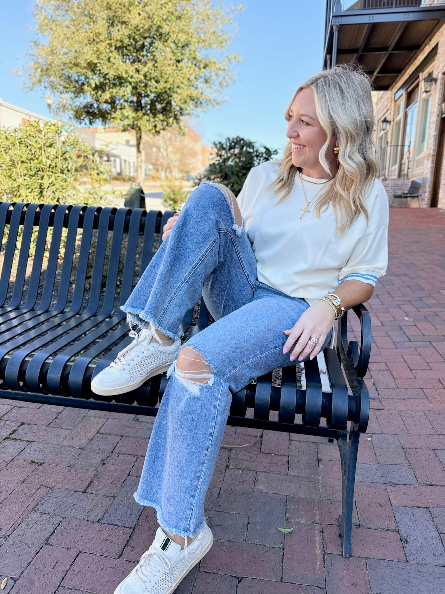 Keep The Fun Going Round Neck Trim Band Top In Ivory