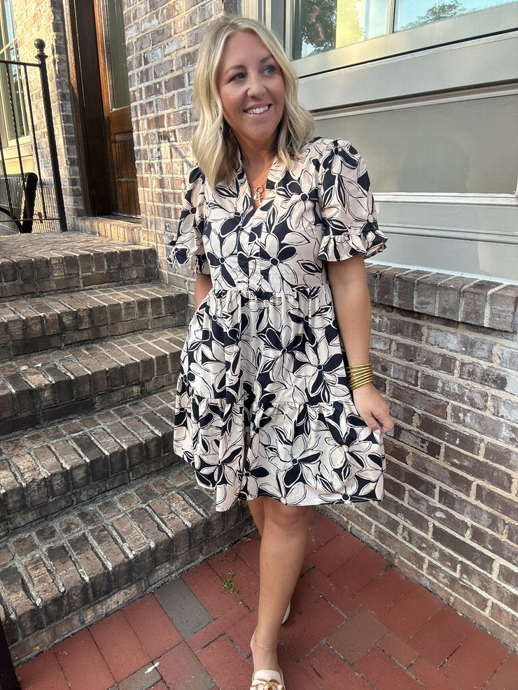 On My Way To You Floral Black and Cream Mini Dress