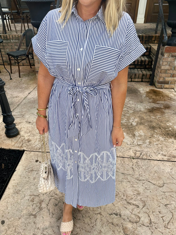 With Some Help Striped Midi Dress with Tie Waist