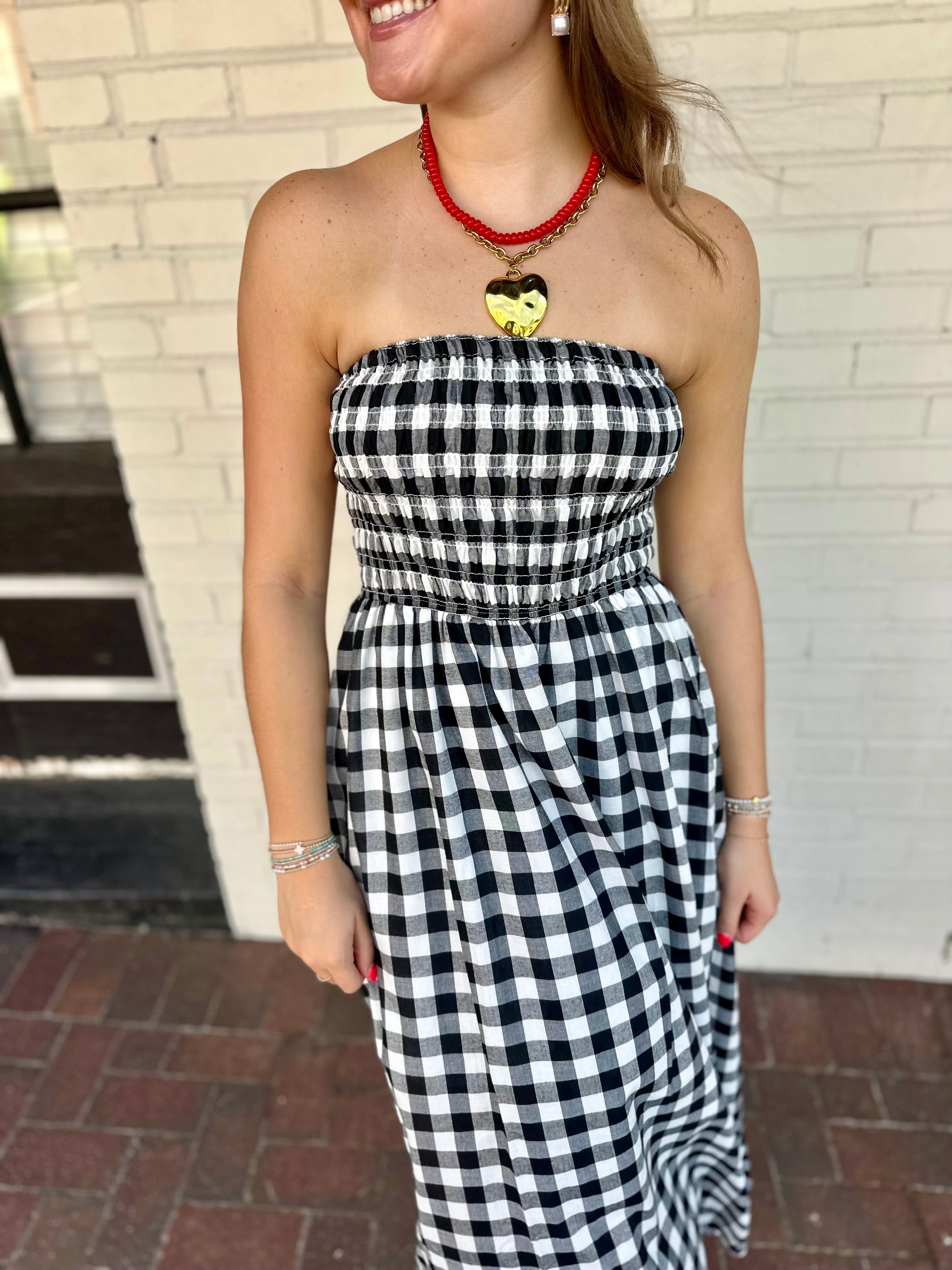 Southern Saturday Gingham Strapless Dress