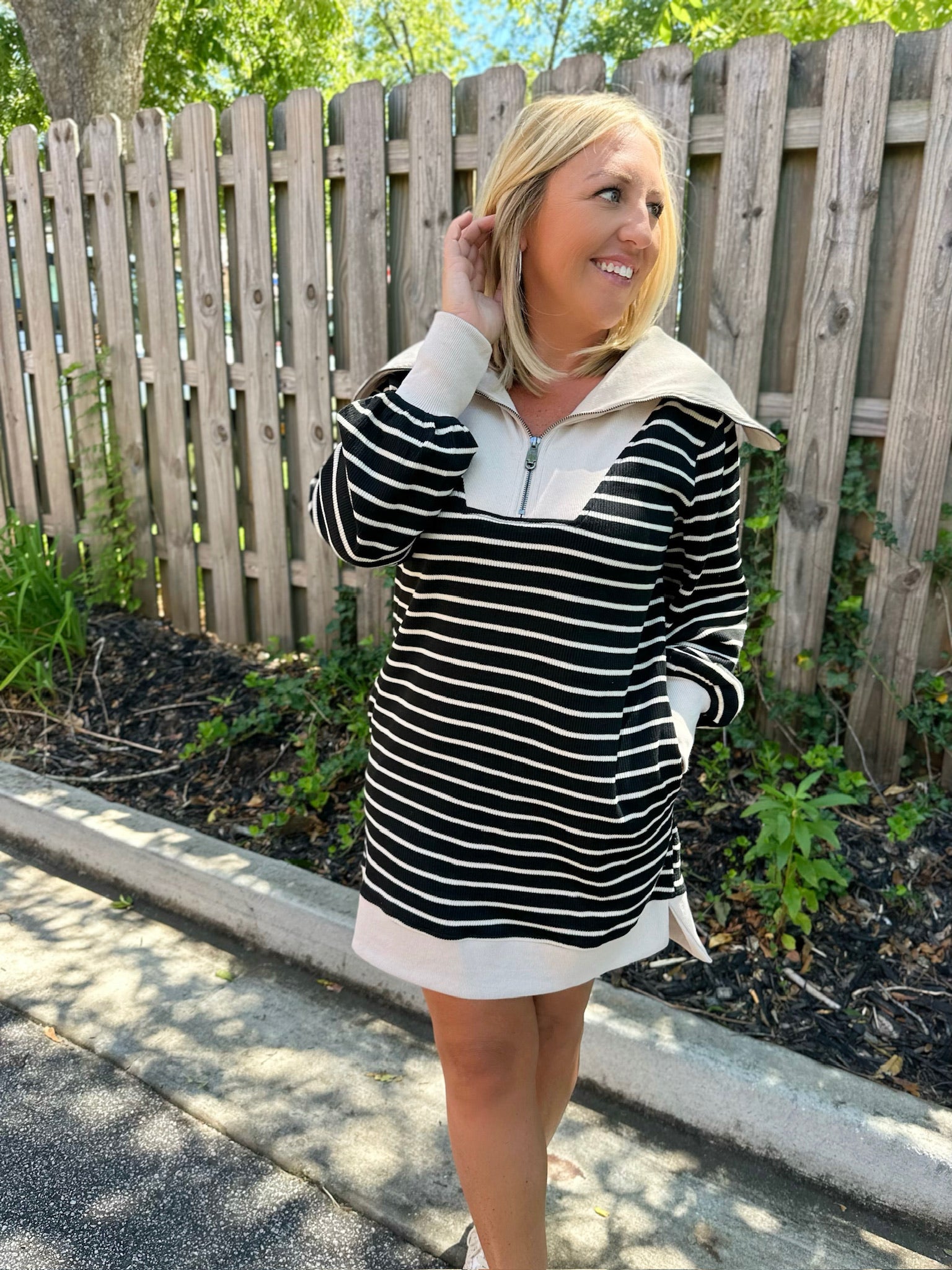 Simply The Best Striped Collared Dress-Black