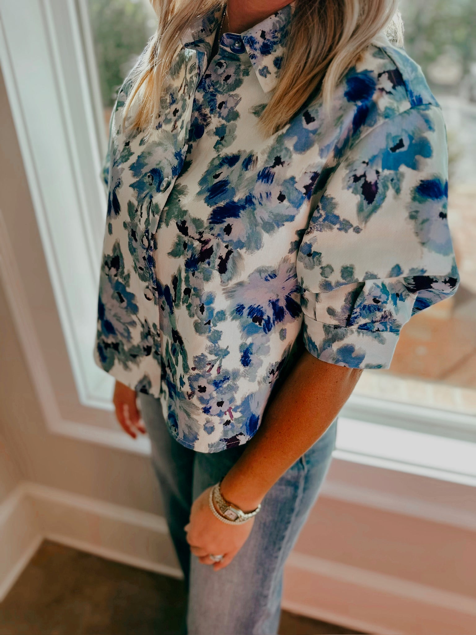 You Made Me Think of You Floral Denim Top