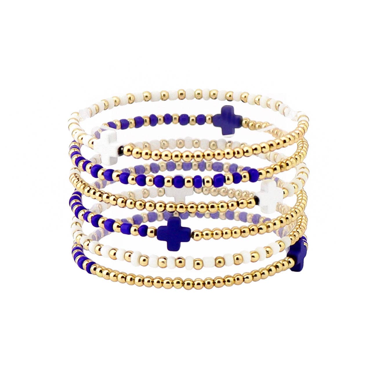 Gameday Set of 3 Blue and White Beaded Stretch Bracelets