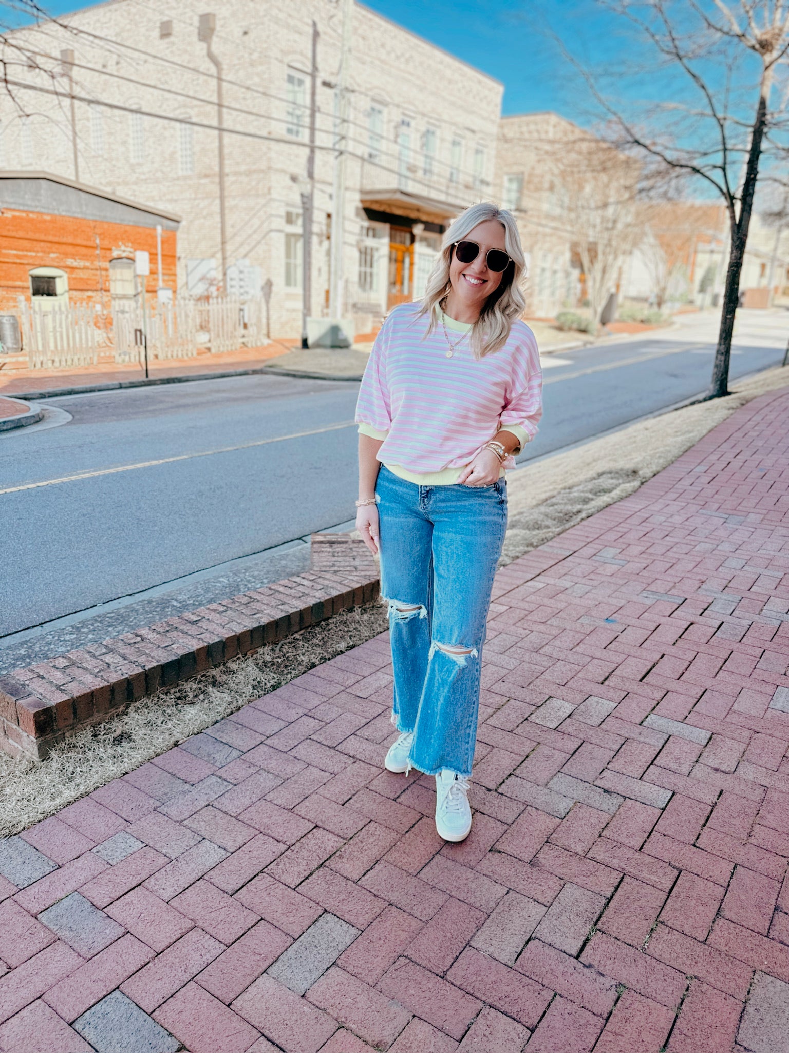 What Made You Striped Short Sleeve Sweatshirt