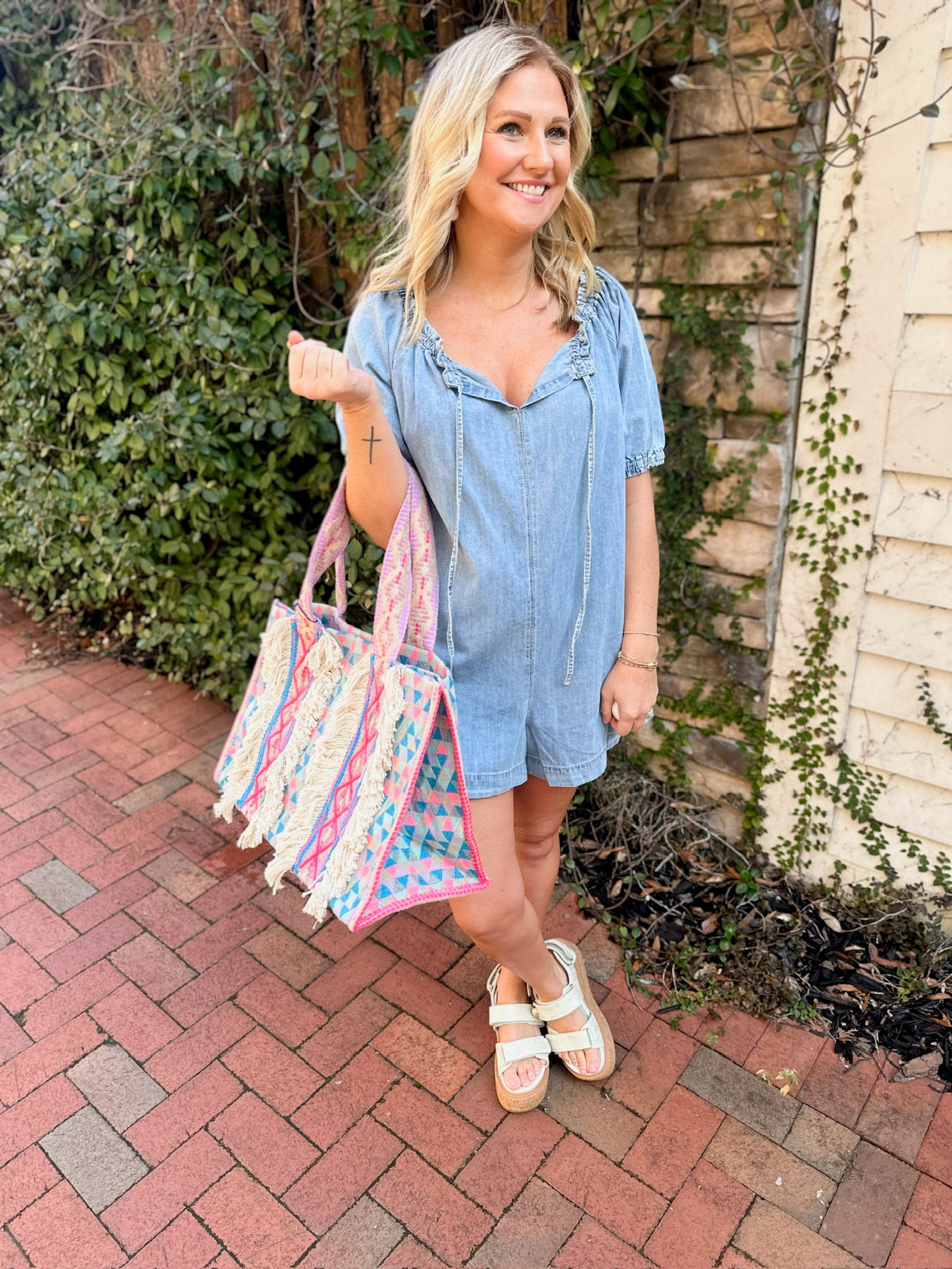 All Day Every Day Short Sleeve Denim Romper